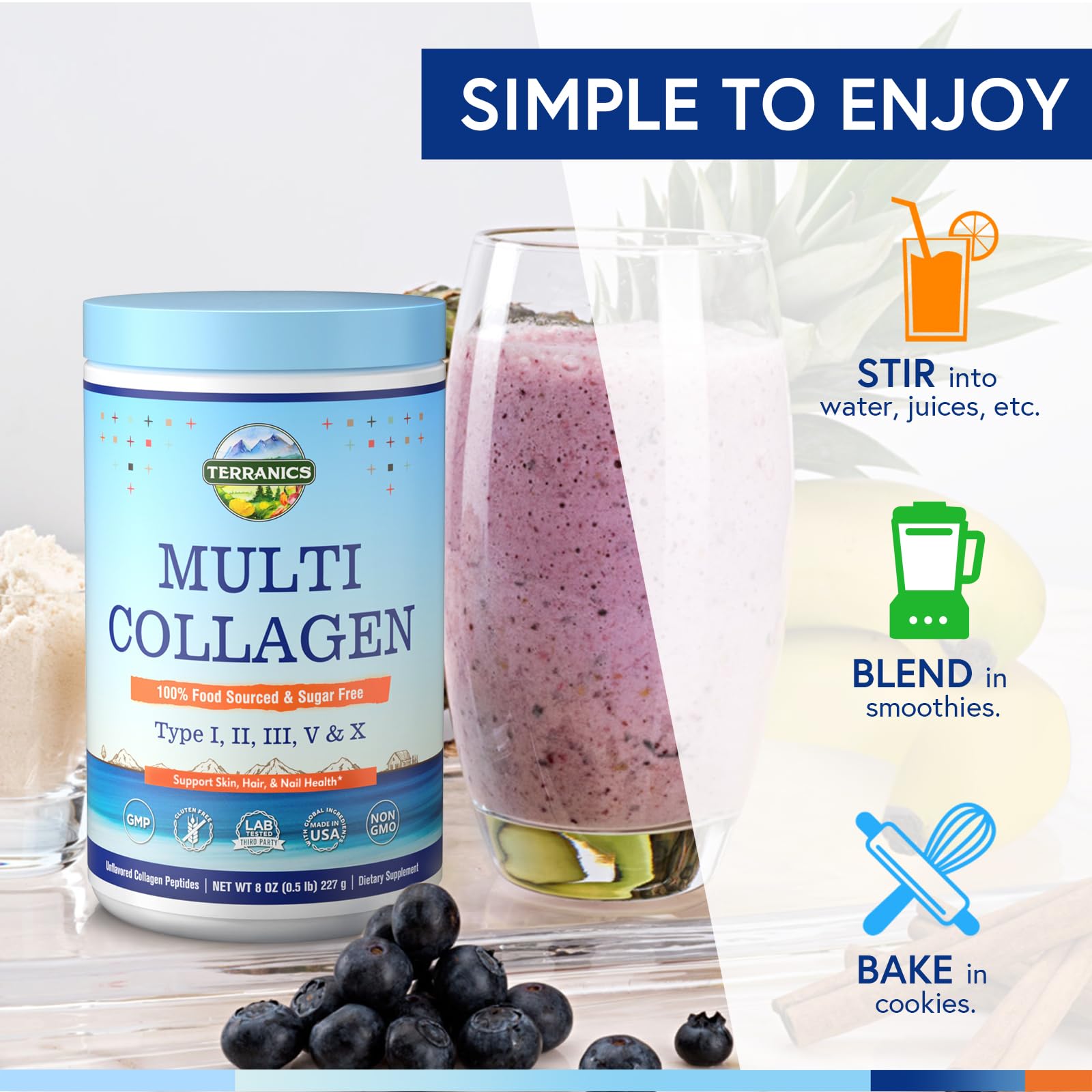 Terranics Multi Collagen Peptides Powder nutritional information