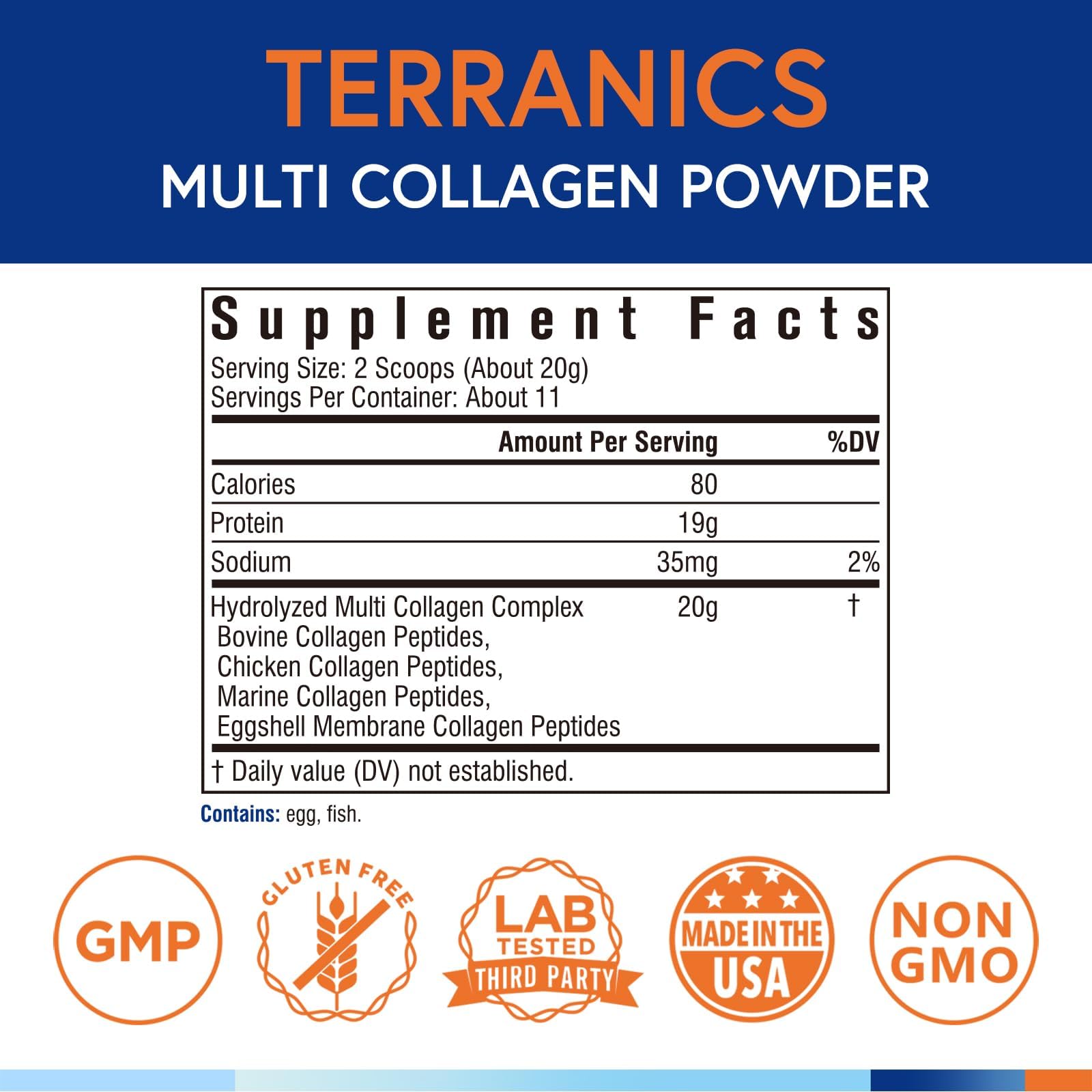 Terranics Multi Collagen Peptides Powder packaging side view
