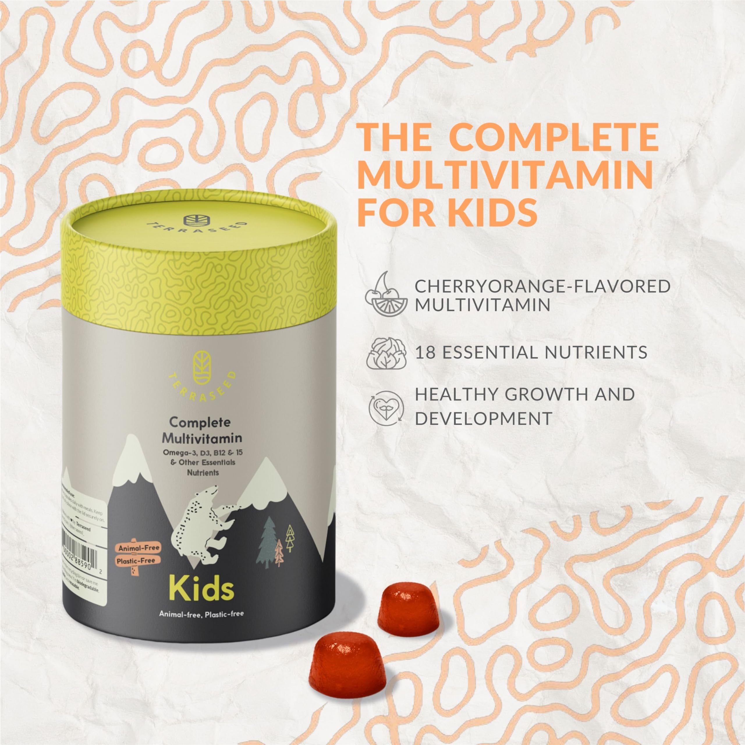 Terraseed Kids Multivitamin Gummies child-resistant biodegradable packaging