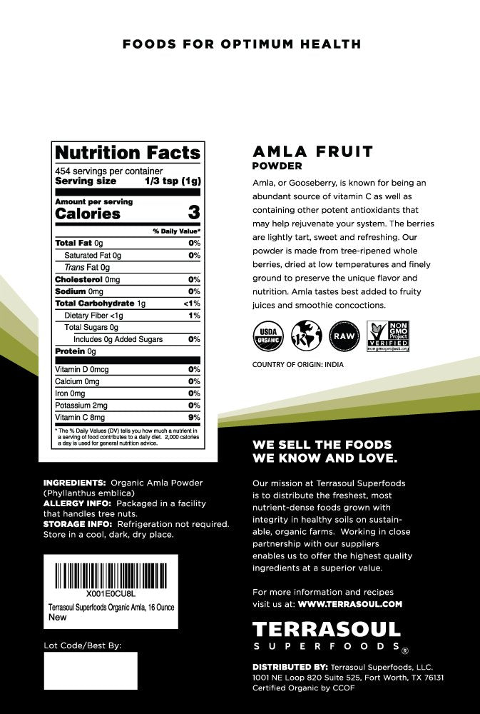 Terrasoul Superfoods Amla Berry Powder packaging side view