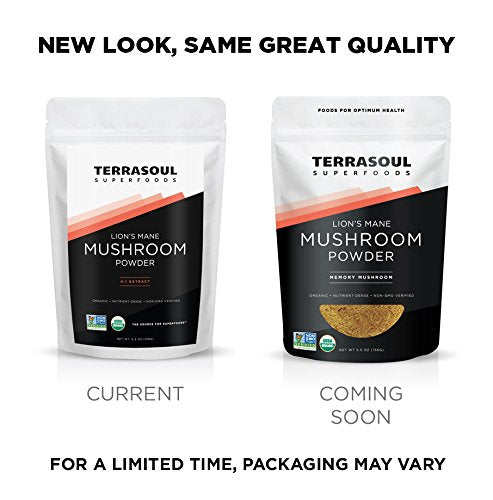 Terrasoul Superfoods Lion's Mane Mushroom Powder with a spoonful