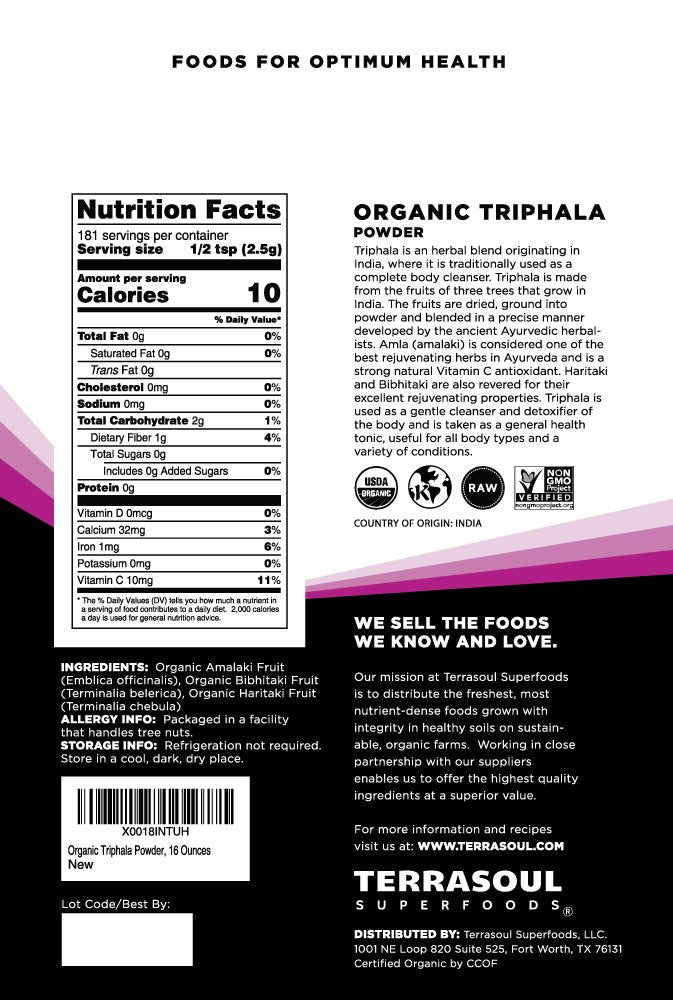 Terrasoul Superfoods Organic Triphala Powder packaging