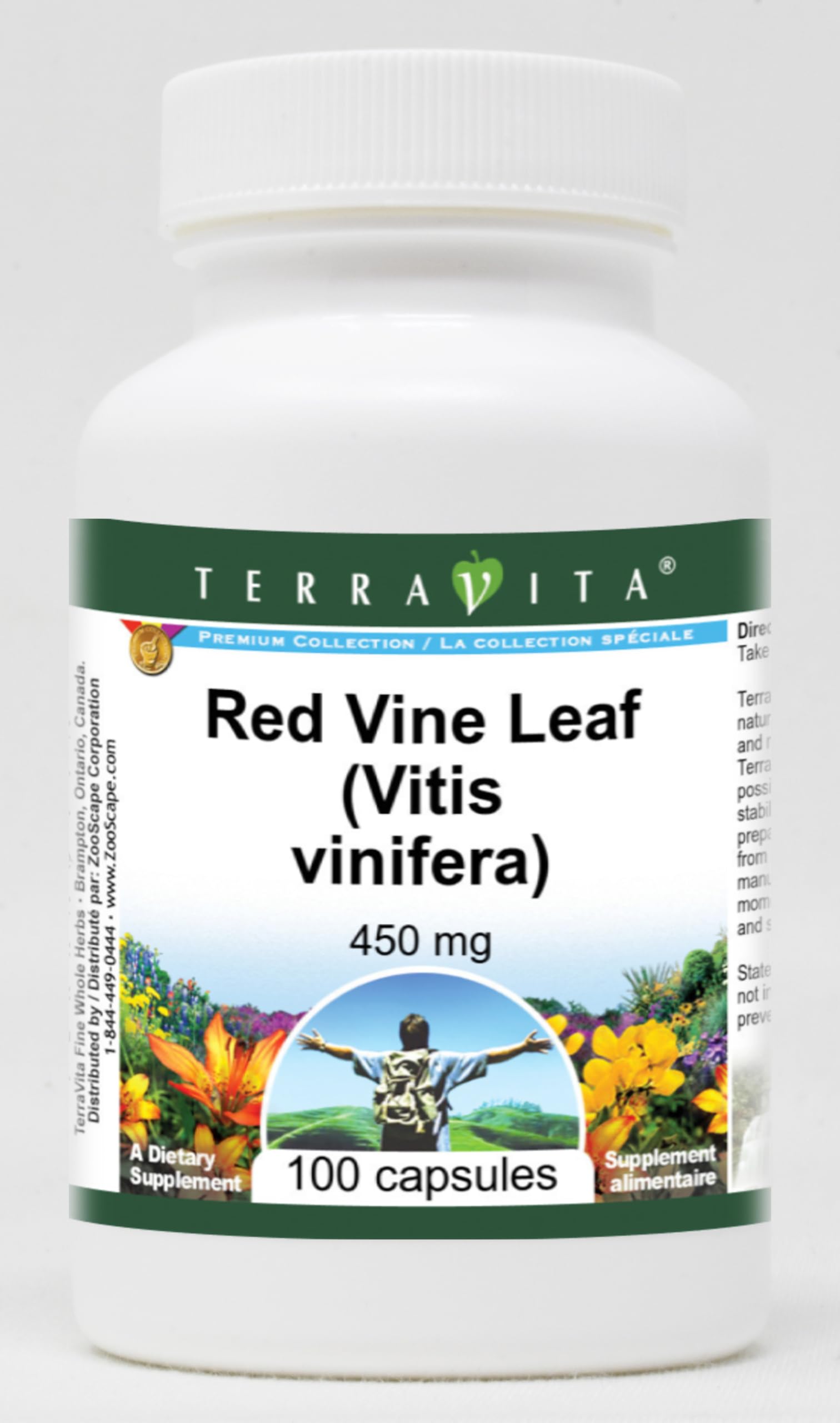 Terravita Red Vine Leaf 450mg capsules bottle front view