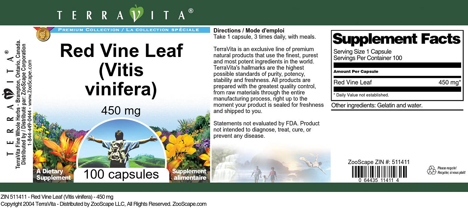 Terravita Red Vine Leaf capsules close-up