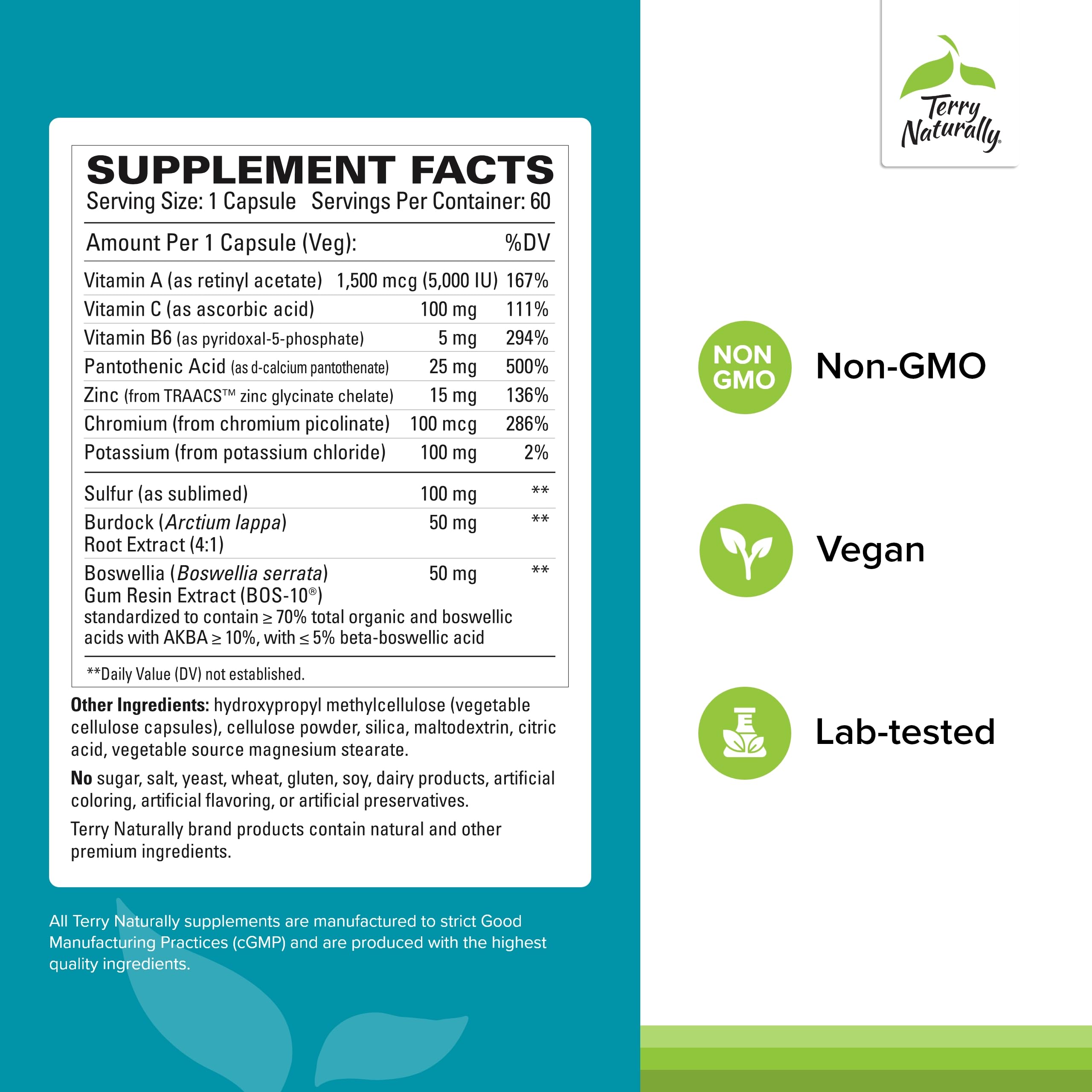 Terry Naturally Acne Essentials 14g supplement back view