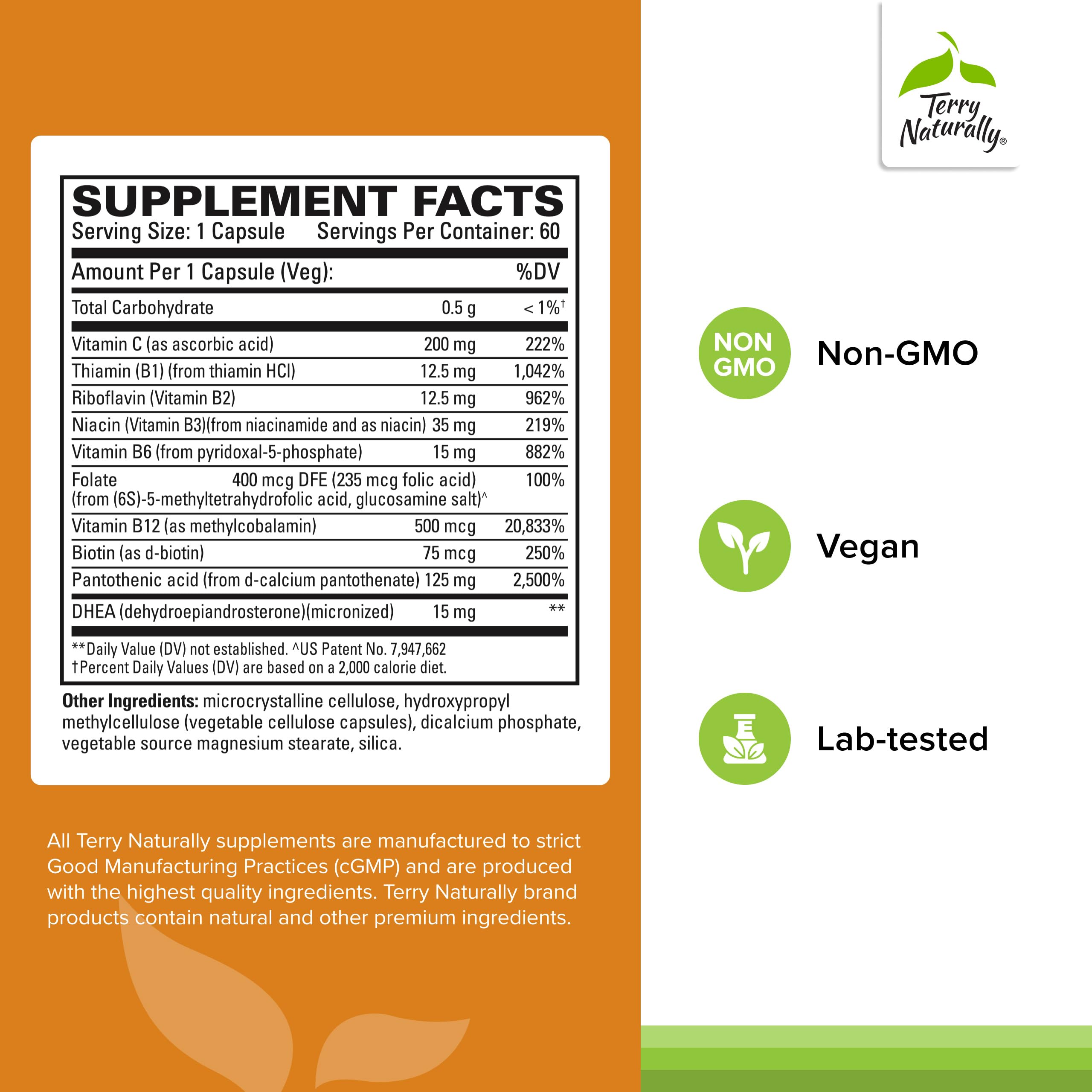 Terry Naturally Adrenal Extracts supplement bottle side view