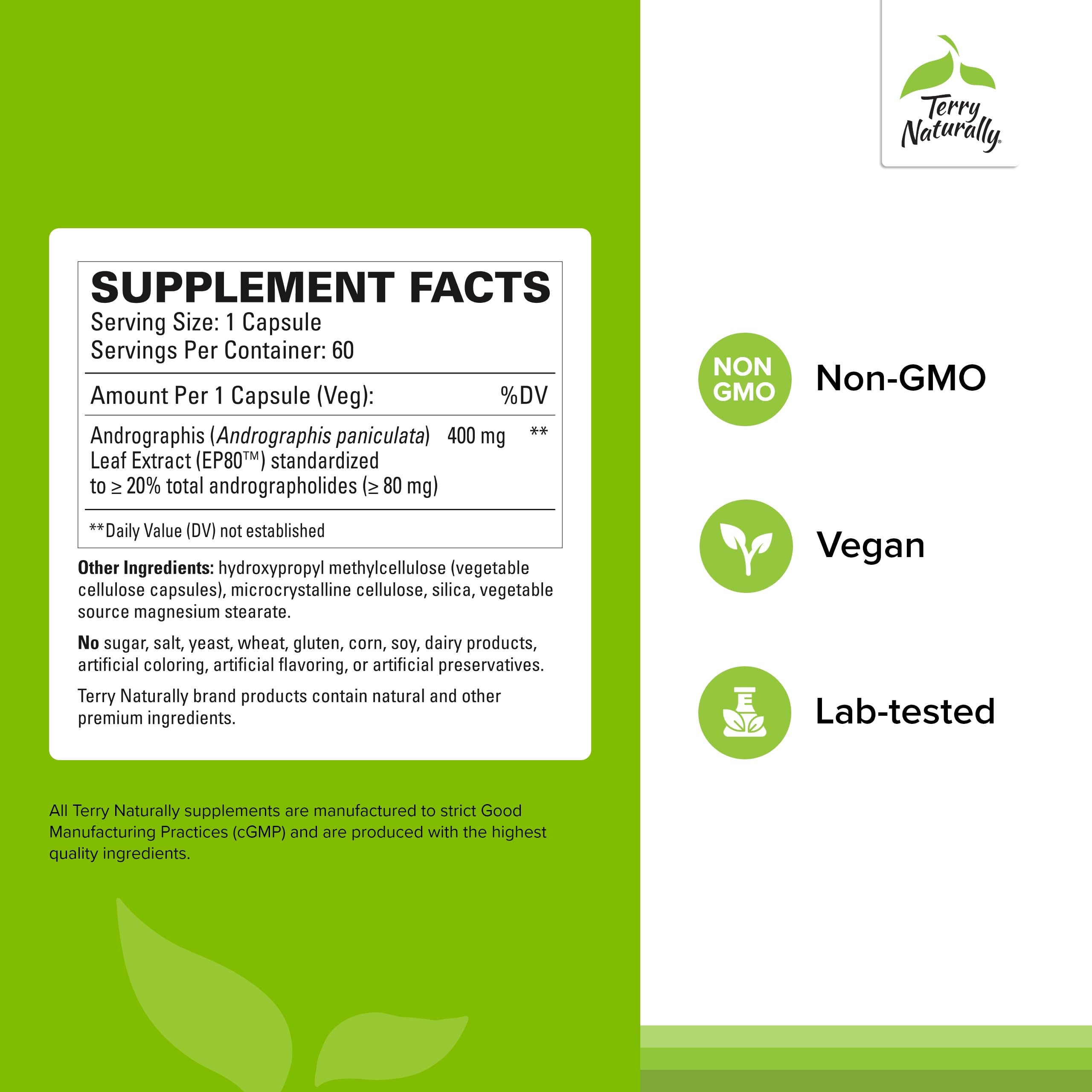 Terry Naturally Andrographis Paniculata supplement capsules close-up