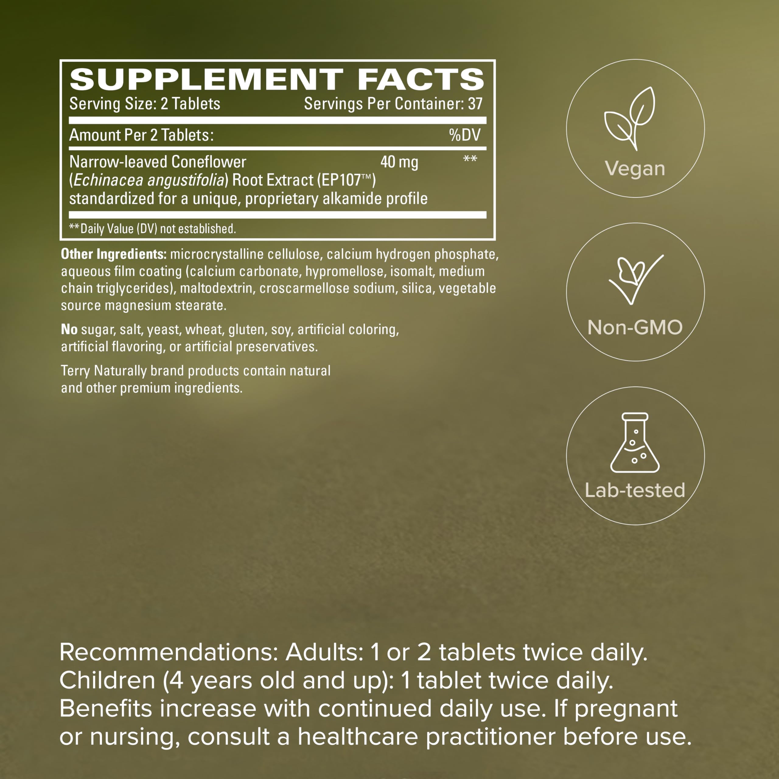 Terry Naturally AnxioCalm 32g supplement with dosage instructions