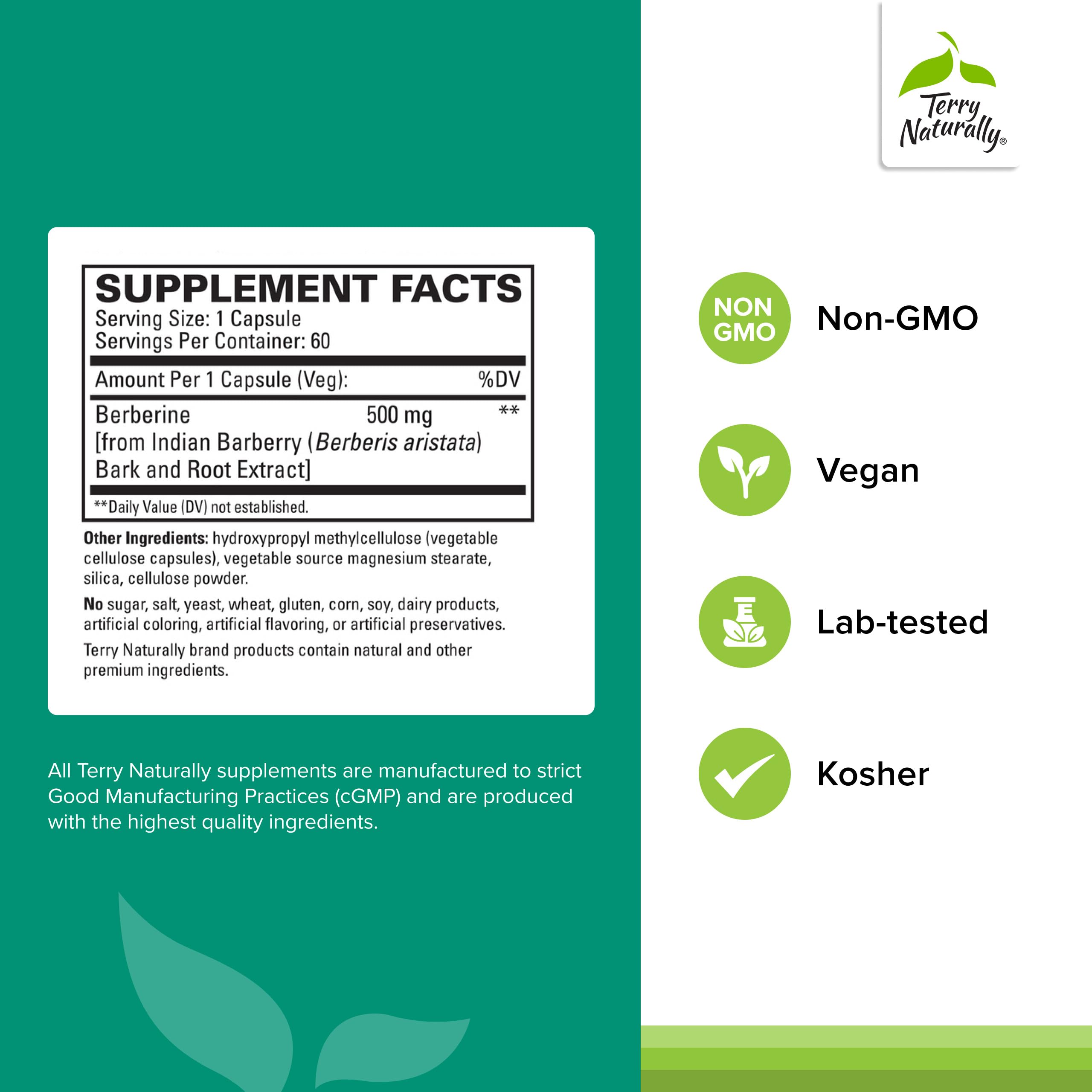 Terry Naturally Berberine Supplement bottle side view