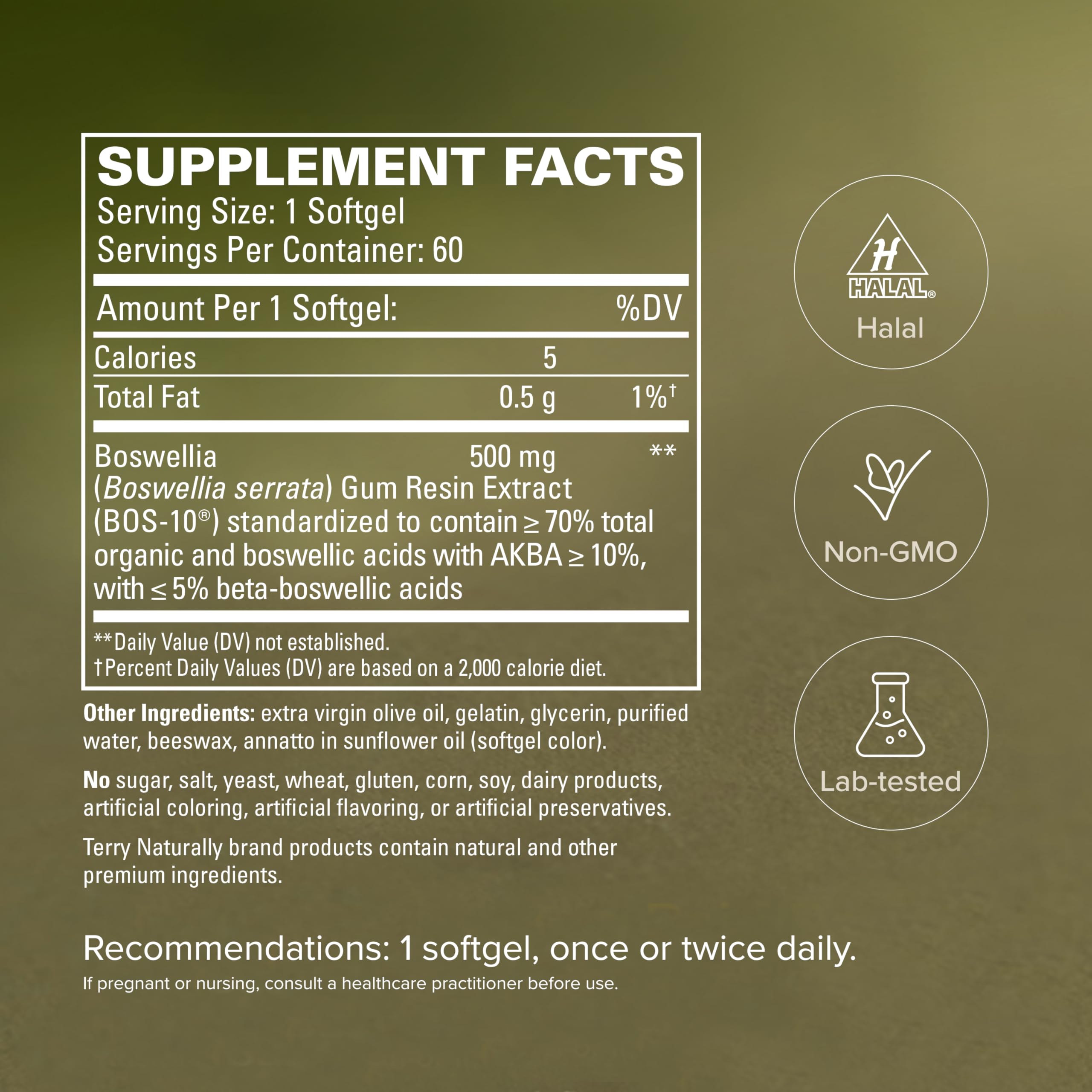 Terry Naturally BosMed Boswellia Serrata 1g supplement back view