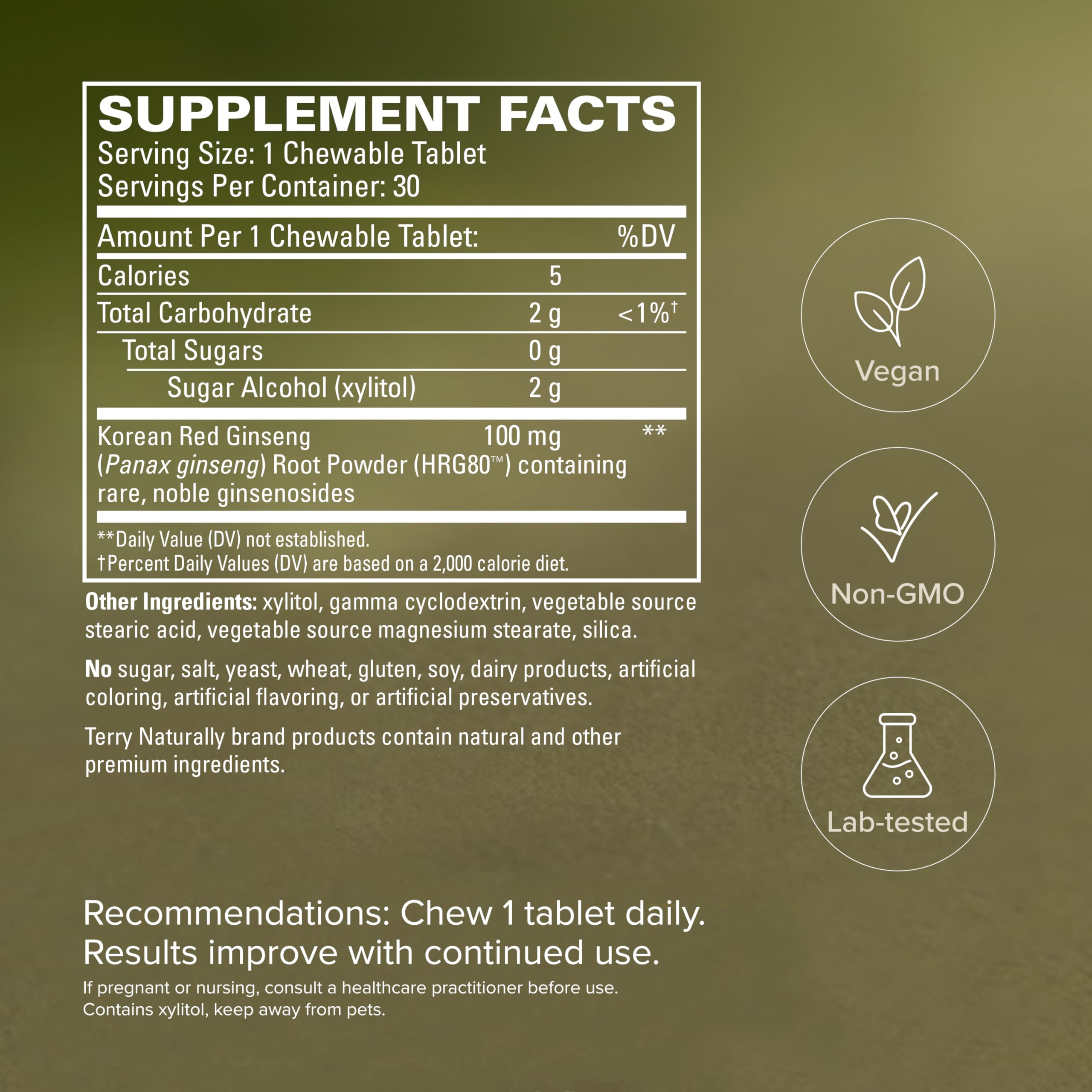 Terry Naturally Ginseng Supplement 73g with xylitol close-up