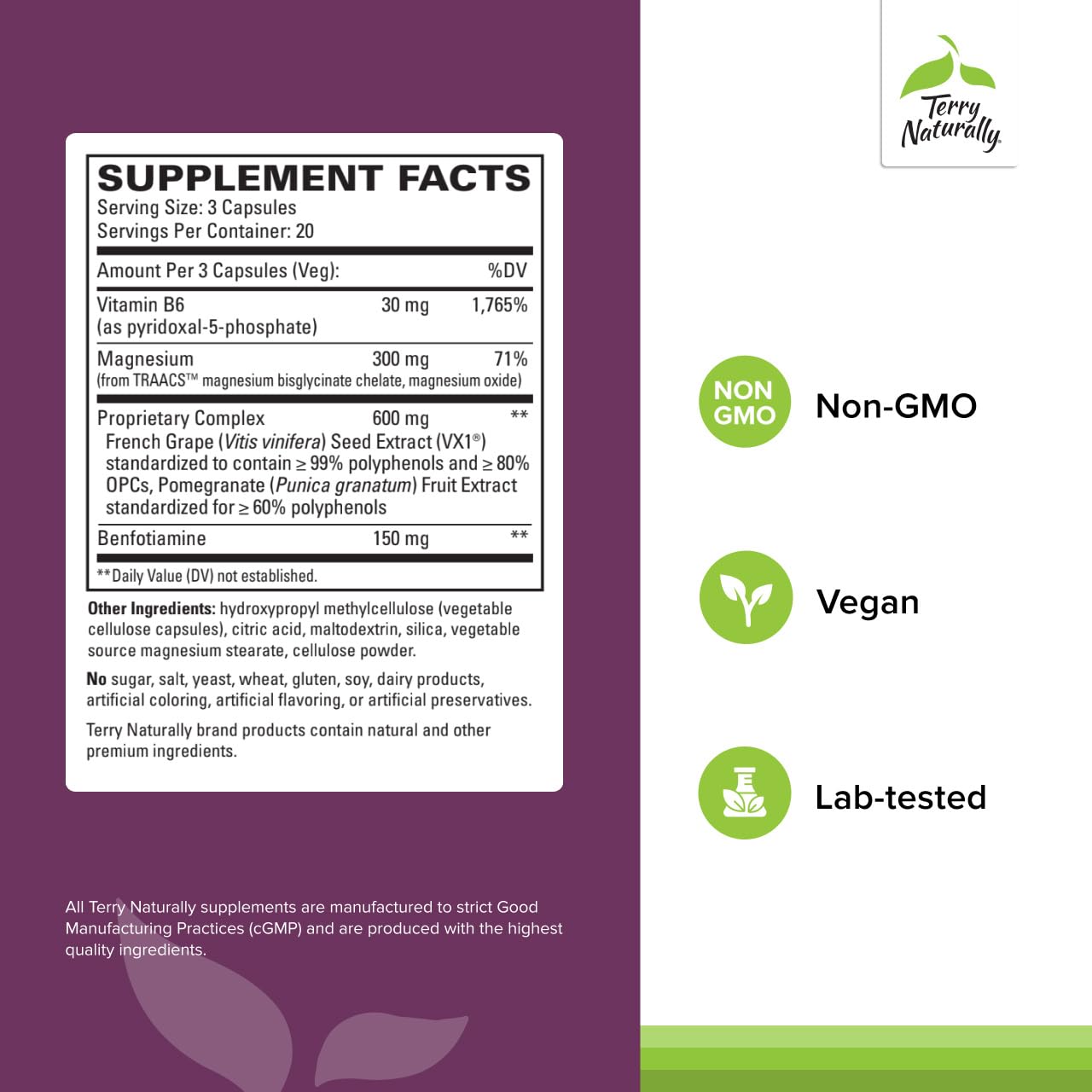 Terry Naturally Grape Seed Extract 500mg capsules side view