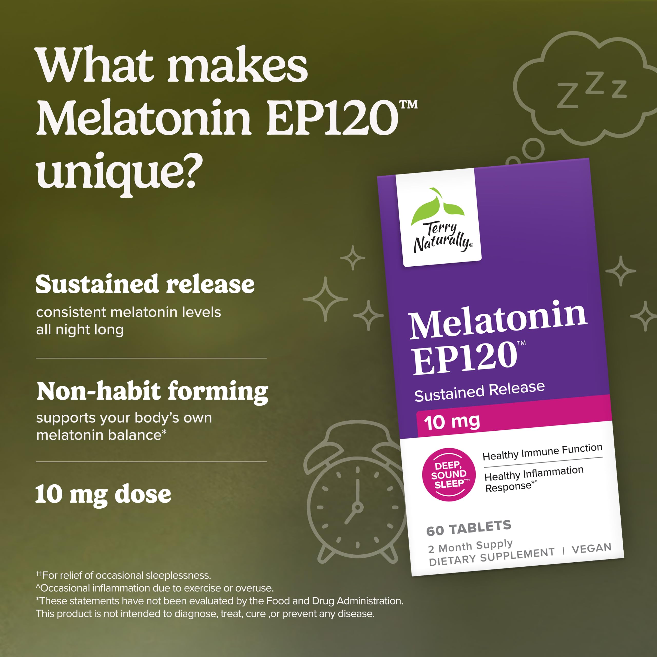 Terry Naturally Melatonin EP120 10mg Sleep Supplement label close-up