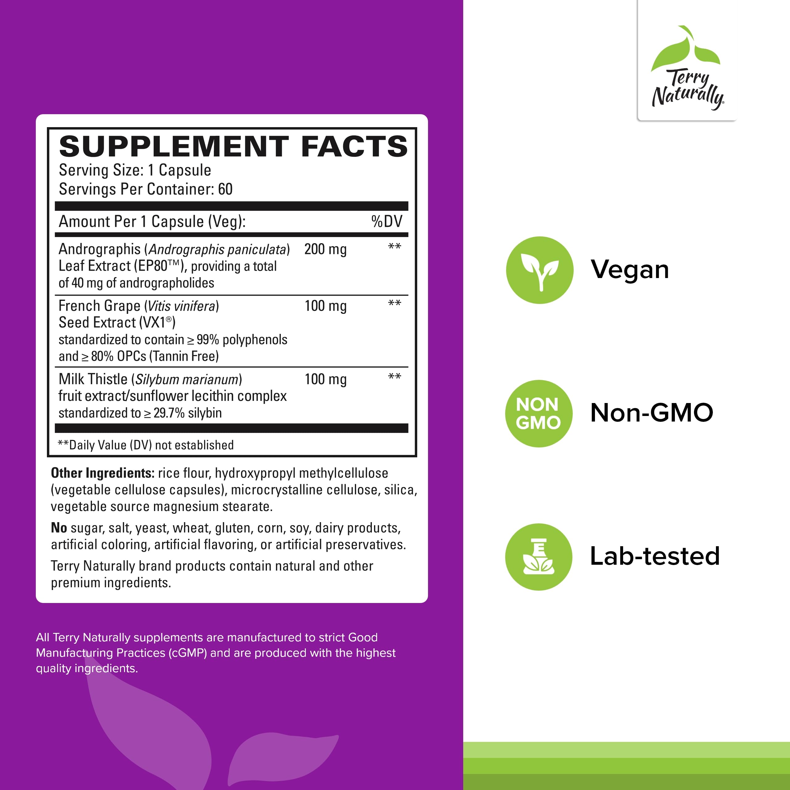Terry Naturally Milk Thistle supplement bottle side view