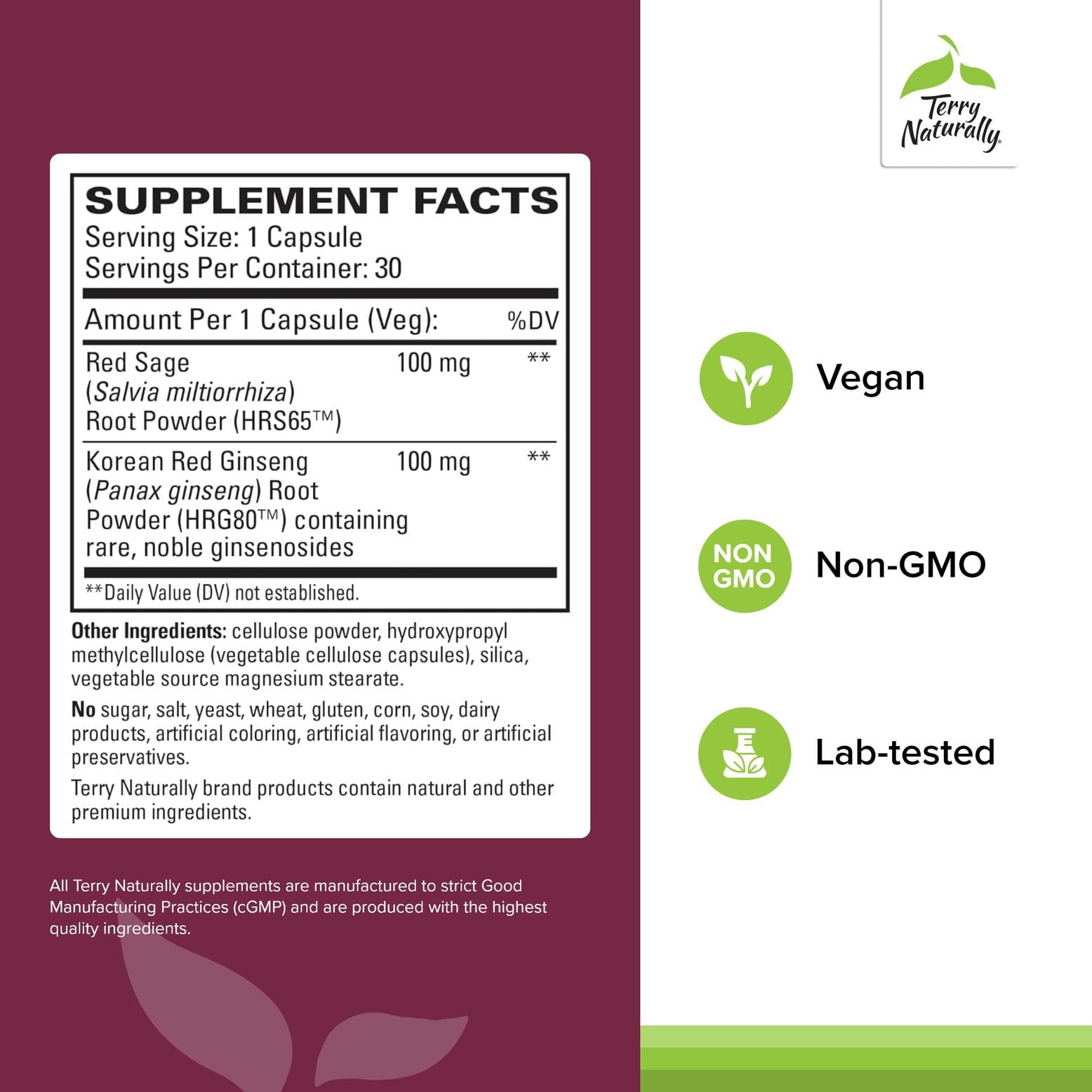 Terry Naturally Red Sage Plus supplement bottle side view