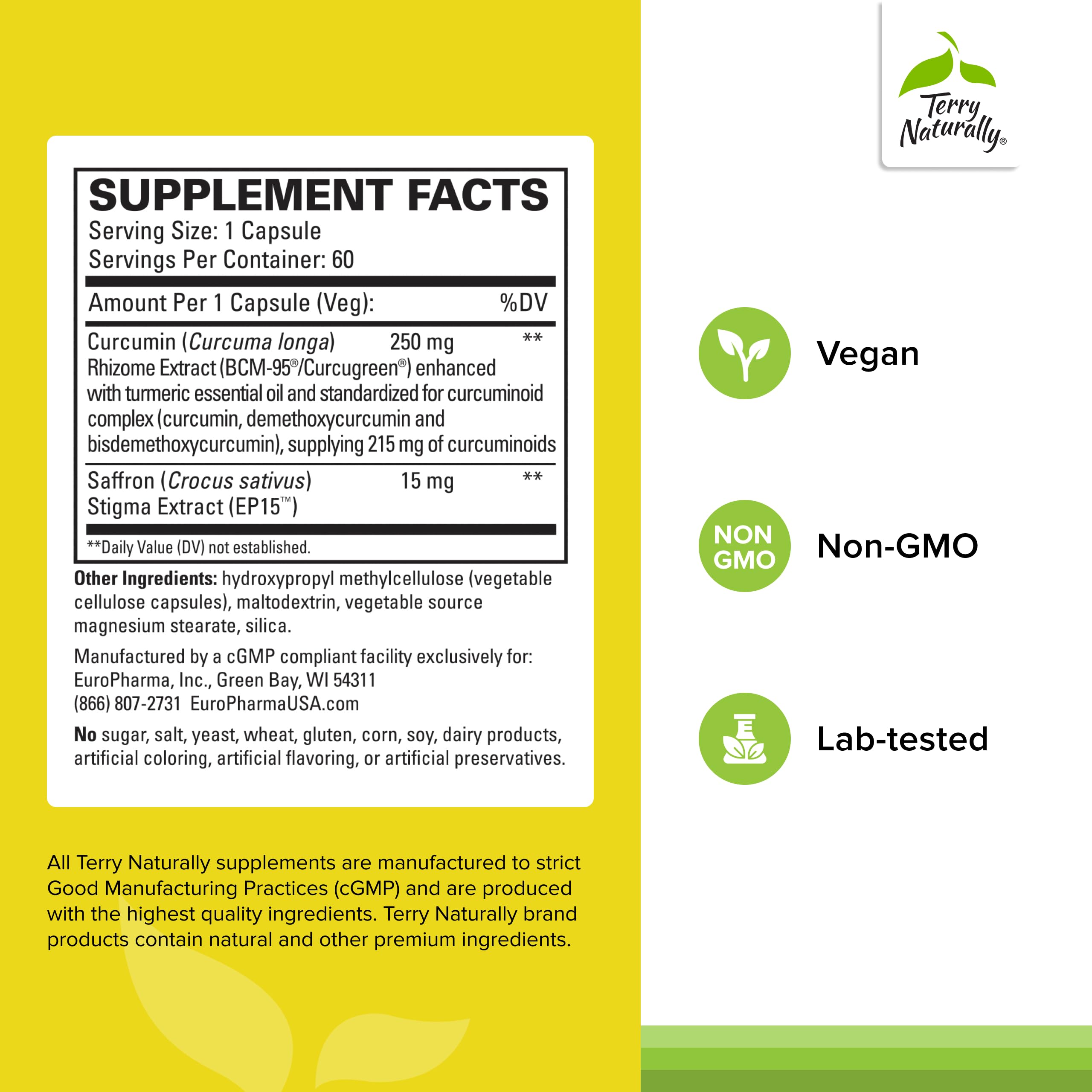Terry Naturally Saffron Lift Curcumin Supplement side view