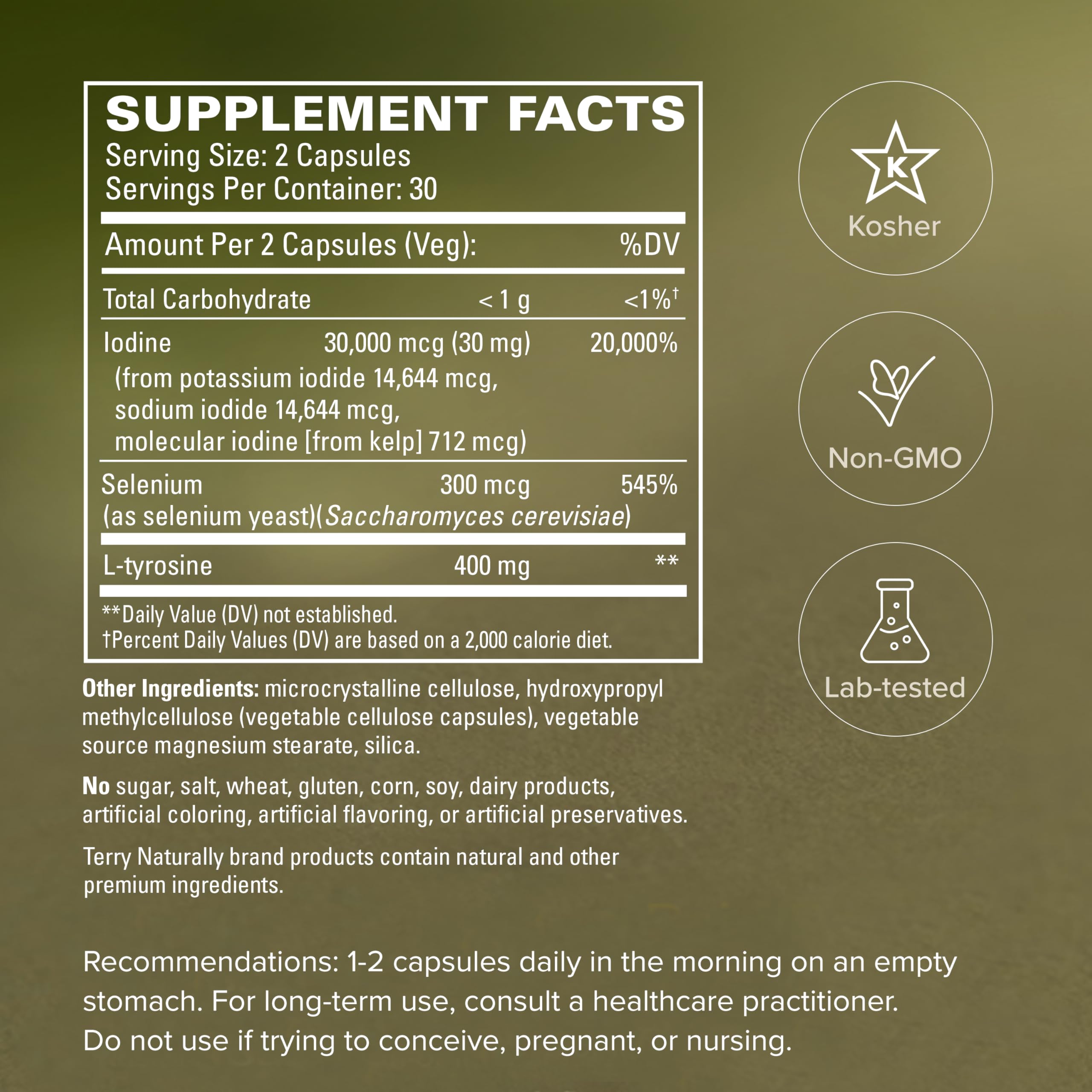 Terry Naturally Thyroid Extract Supplement 68g on a wooden table
