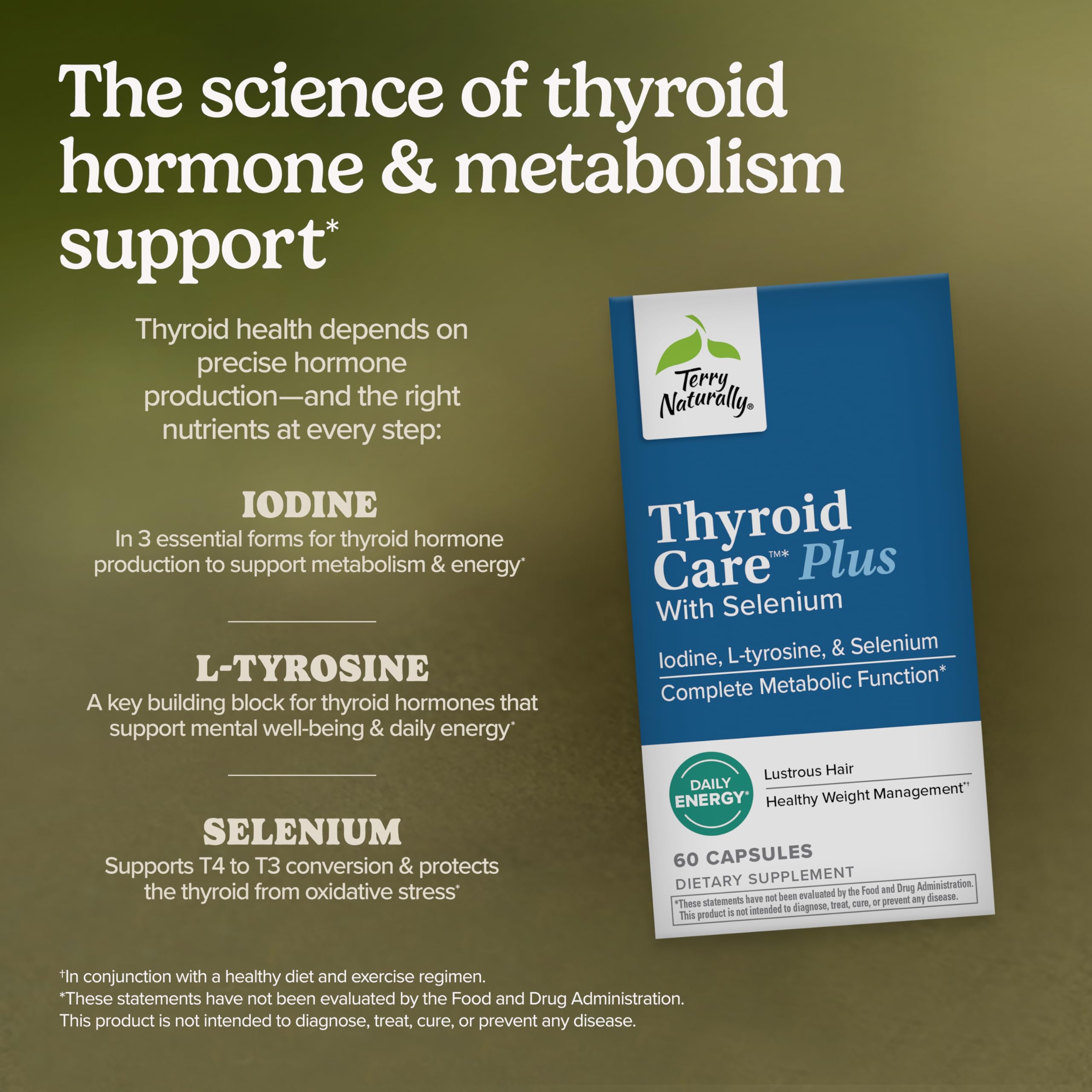 Terry Naturally Thyroid Extract Supplement 68g side view showing capsule