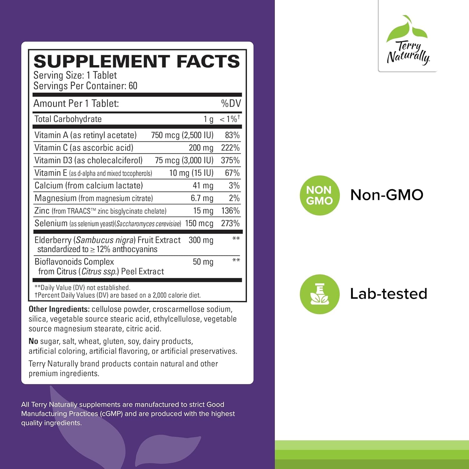 Terry Naturally ViraPro Elderberry Supplement 300mg back view