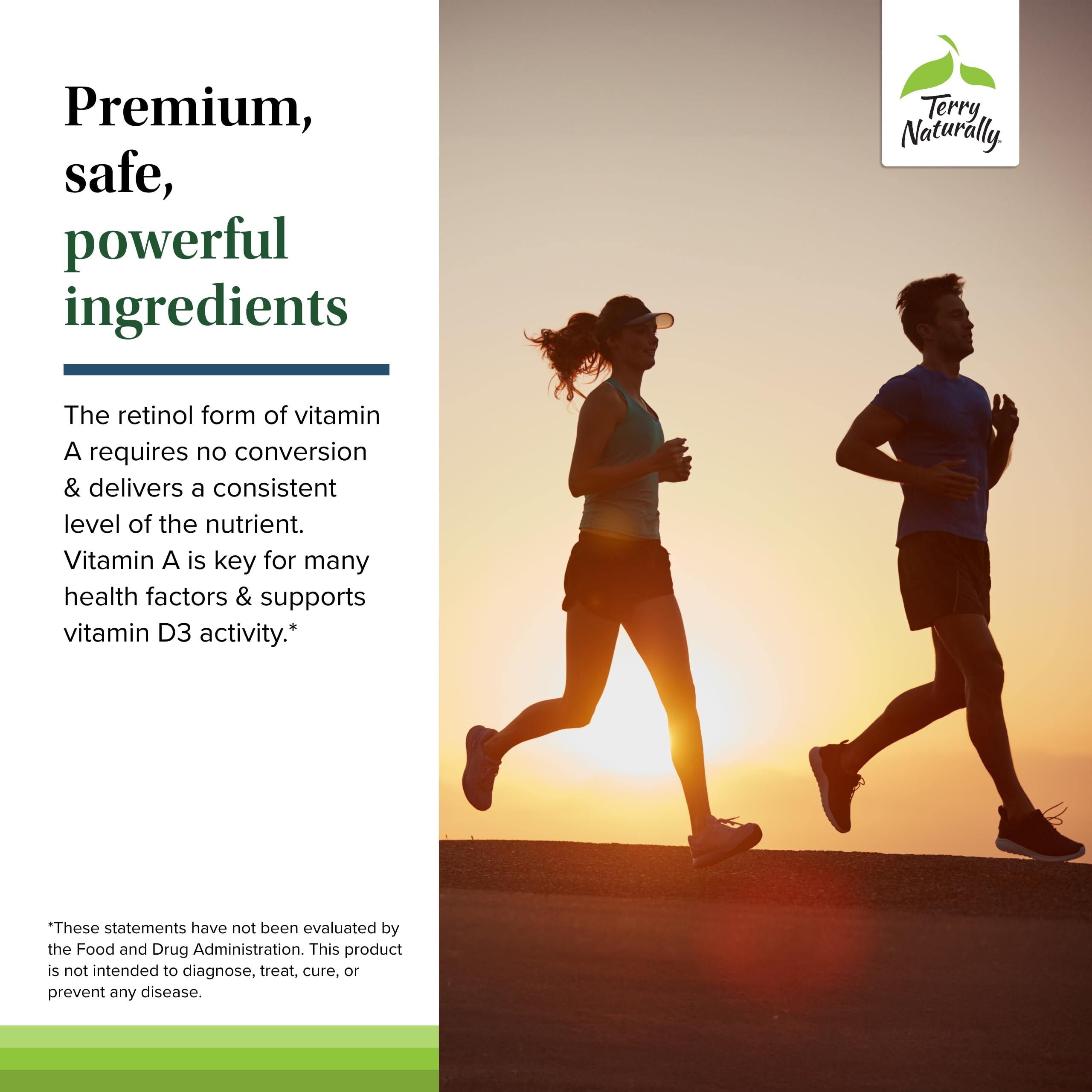 Terry Naturally Vitamin A Supplement displayed with other vitamins