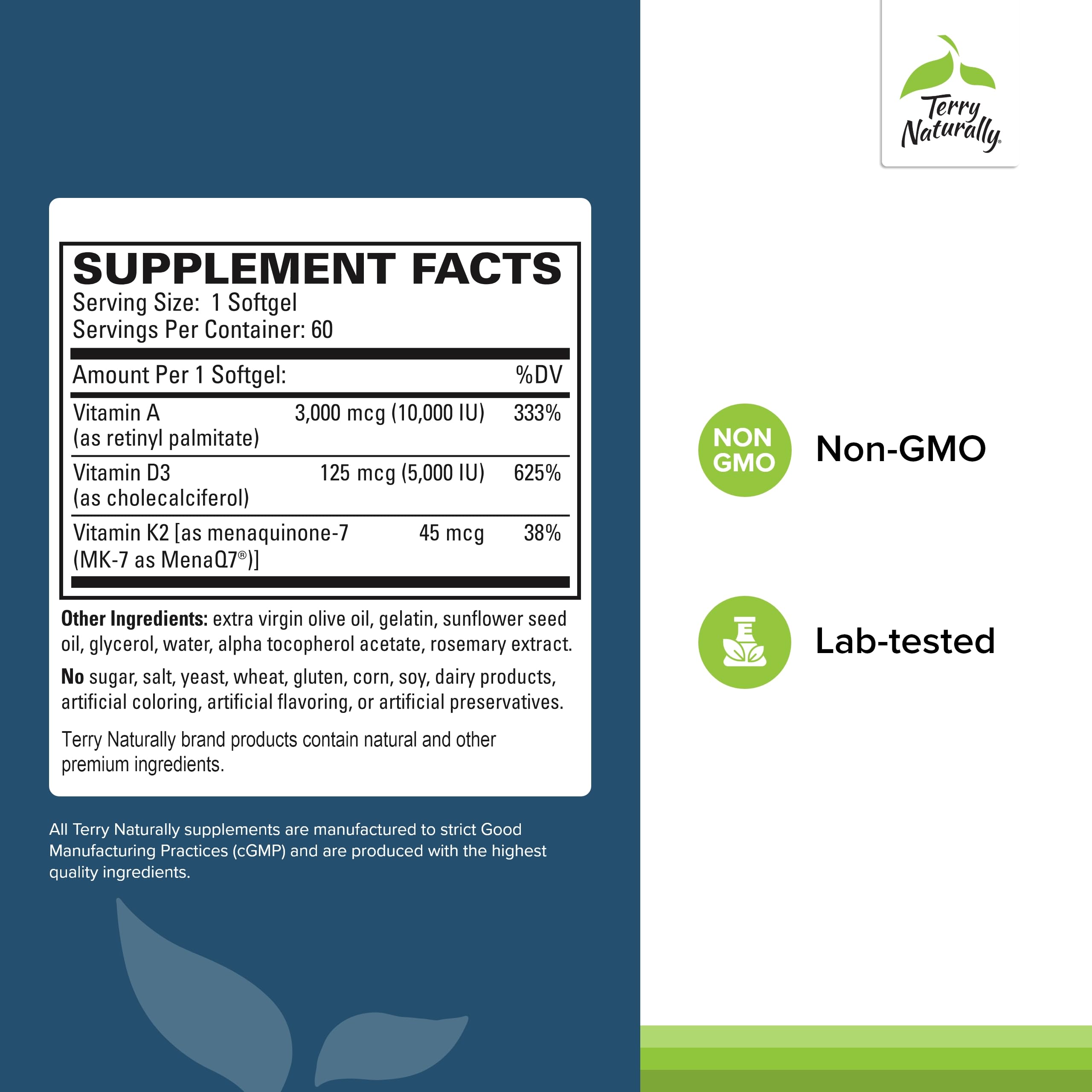 Terry Naturally Vitamin A Supplement side view showing softgel