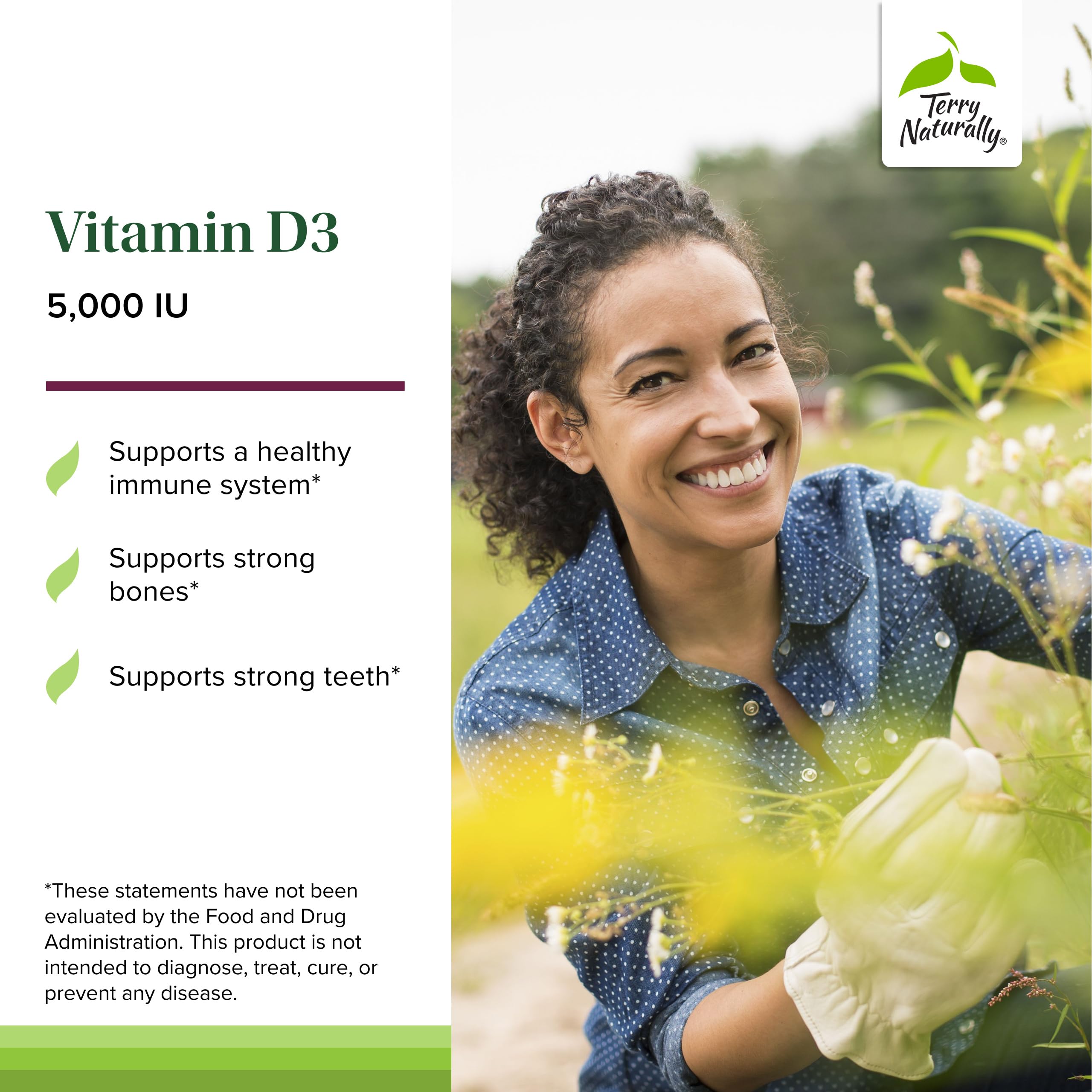 Terry Naturally Vitamin D3 5000 IU chewable tablets packaging