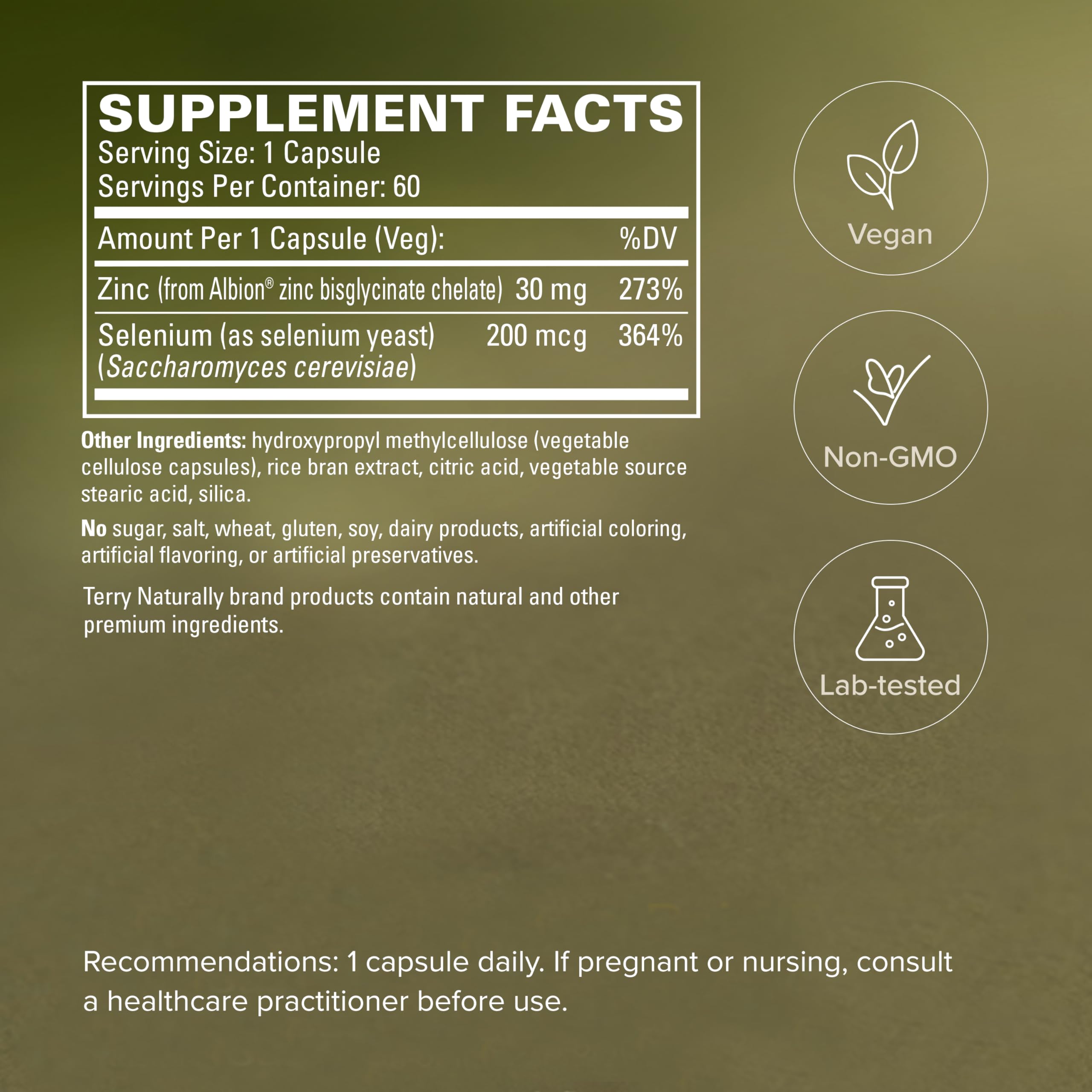 Terry Naturally Zinc & Selenium Capsules on a wooden table