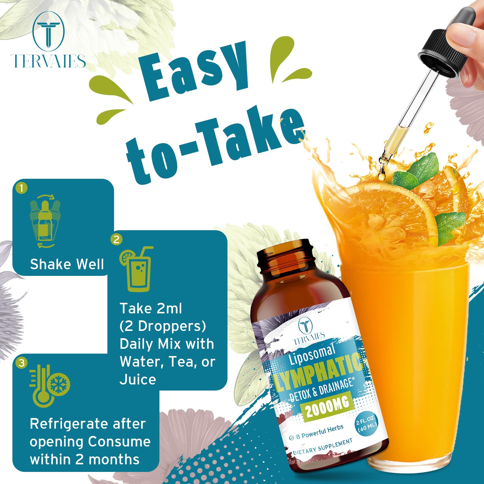 Tervaies Echinacea Liquid Supplement ingredients list on label