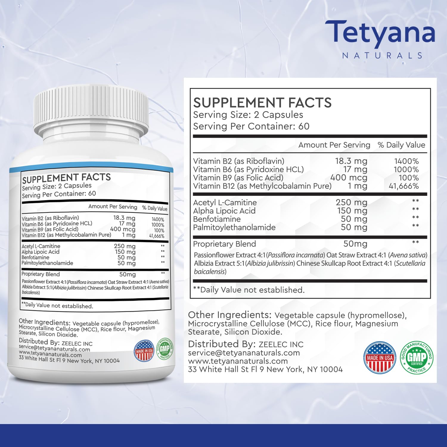 Tetyana Naturals Alpha Lipoic Acid Supplement bottle with cap