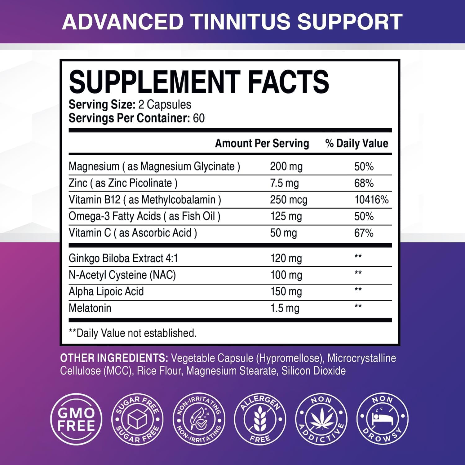 Tetyana Naturals Tinnitus Support Supplement bottle with a measuring spoon