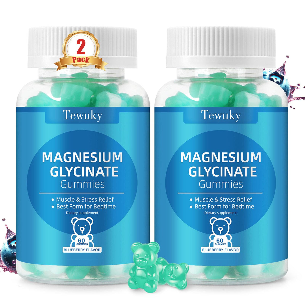 Tewuky Magnesium Glycinate Gummies 500mg front view packaging