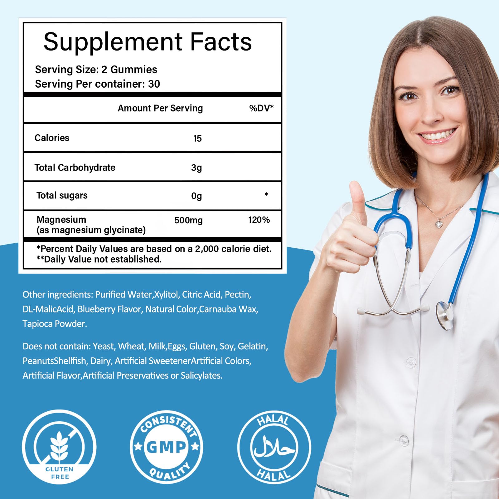 Tewuky Magnesium Glycinate Gummies 500mg nutritional information