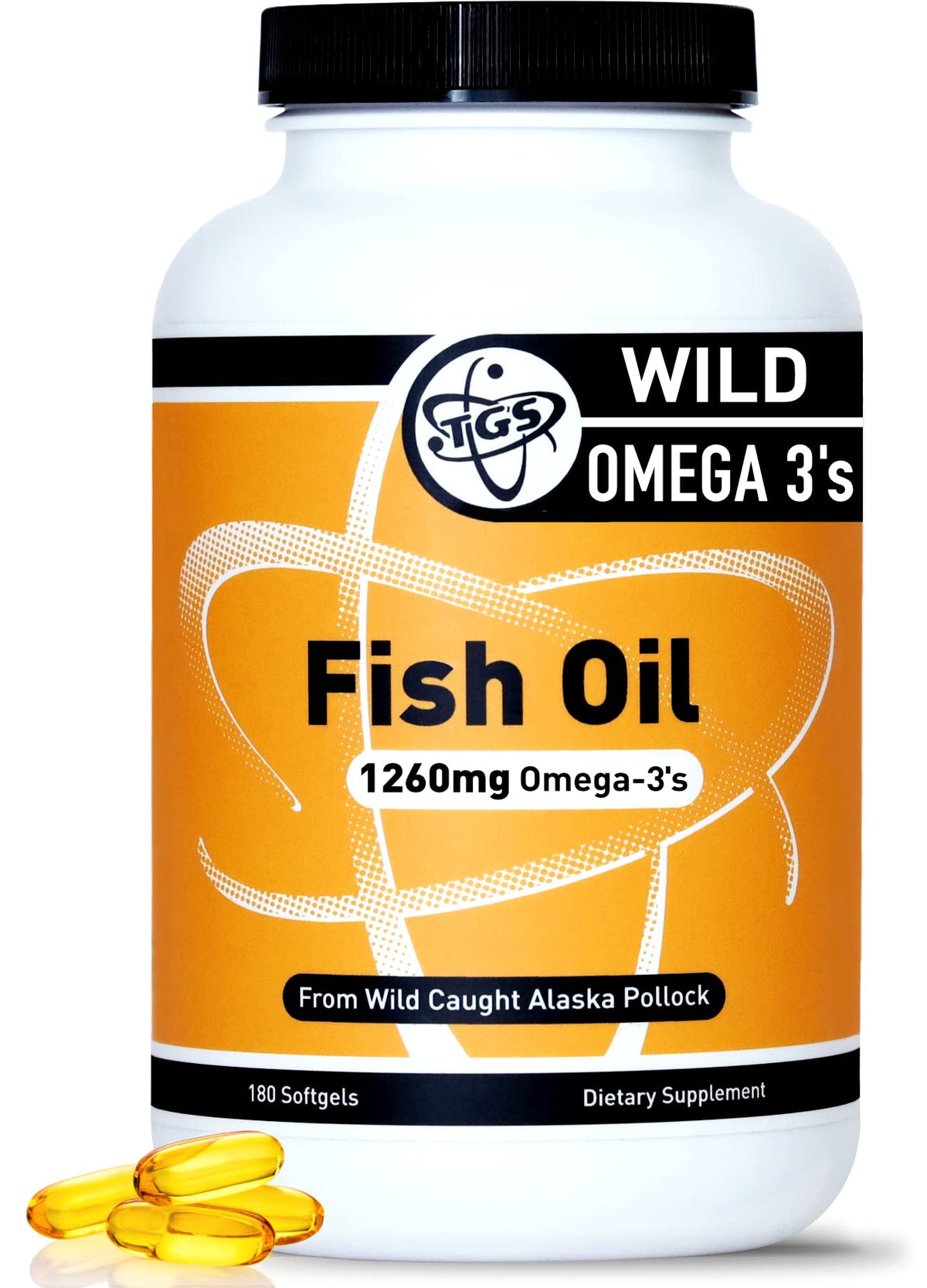 TGS Nutrition Omega-3 Fish Oil Supplement 1260mg softgel capsules front view