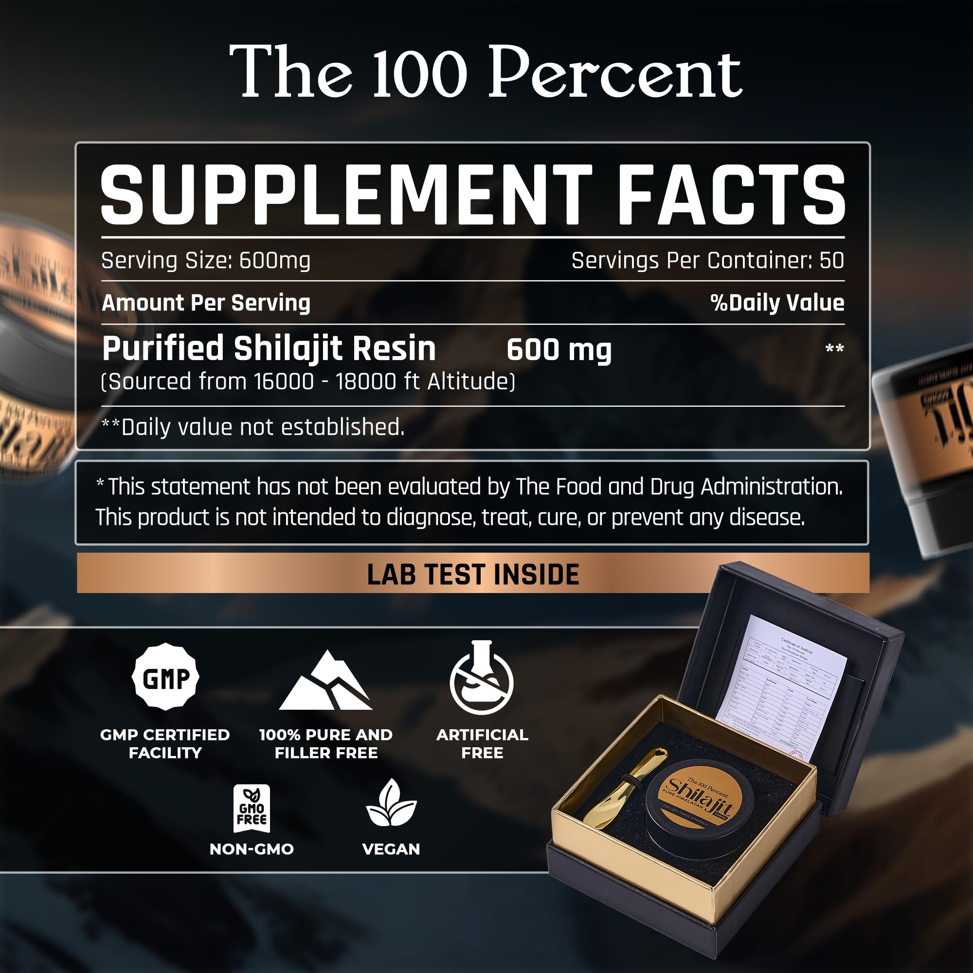 The 100 Percent Pure Himalayan Shilajit Resin 30g packaging