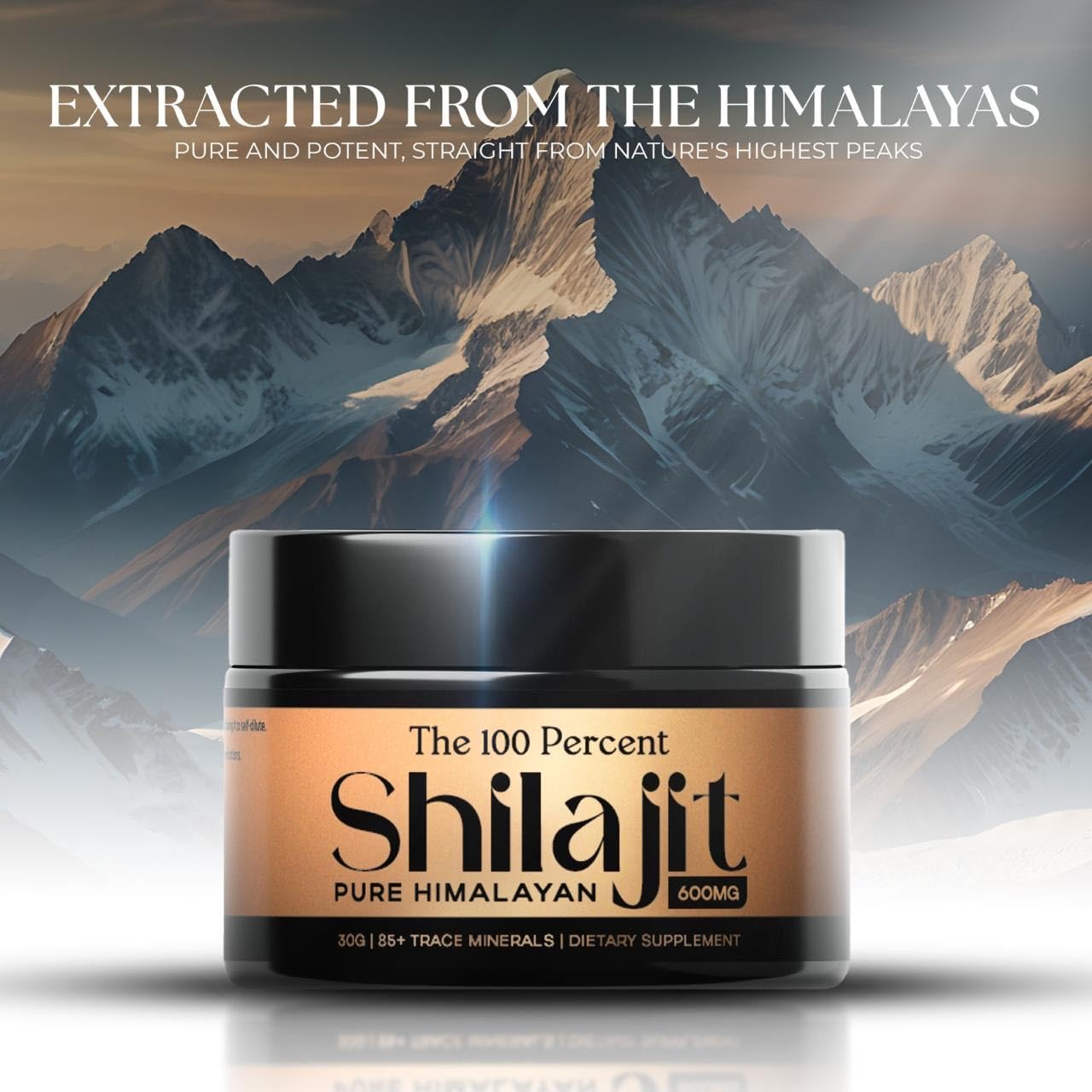 The 100 Percent Pure Himalayan Shilajit Resin on a wooden surface