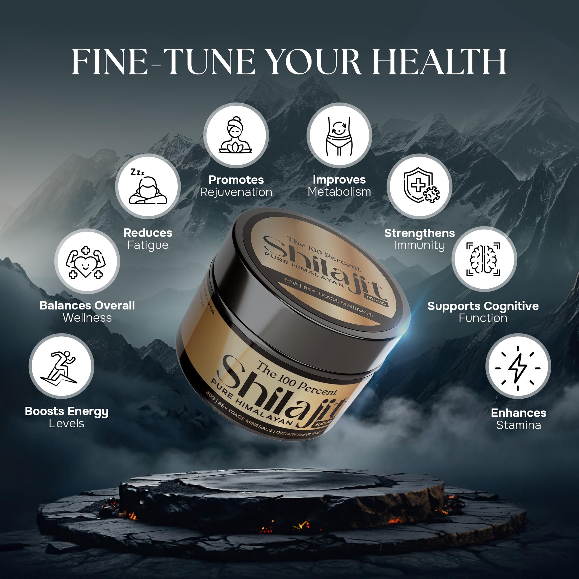 The 100 Percent Pure Himalayan Shilajit Resin with measuring spoon