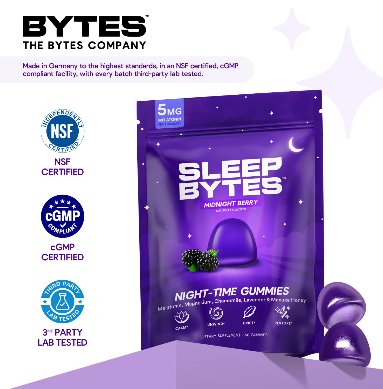 The Bytes Company Sleep Bytes Melatonin Gummies in a hand