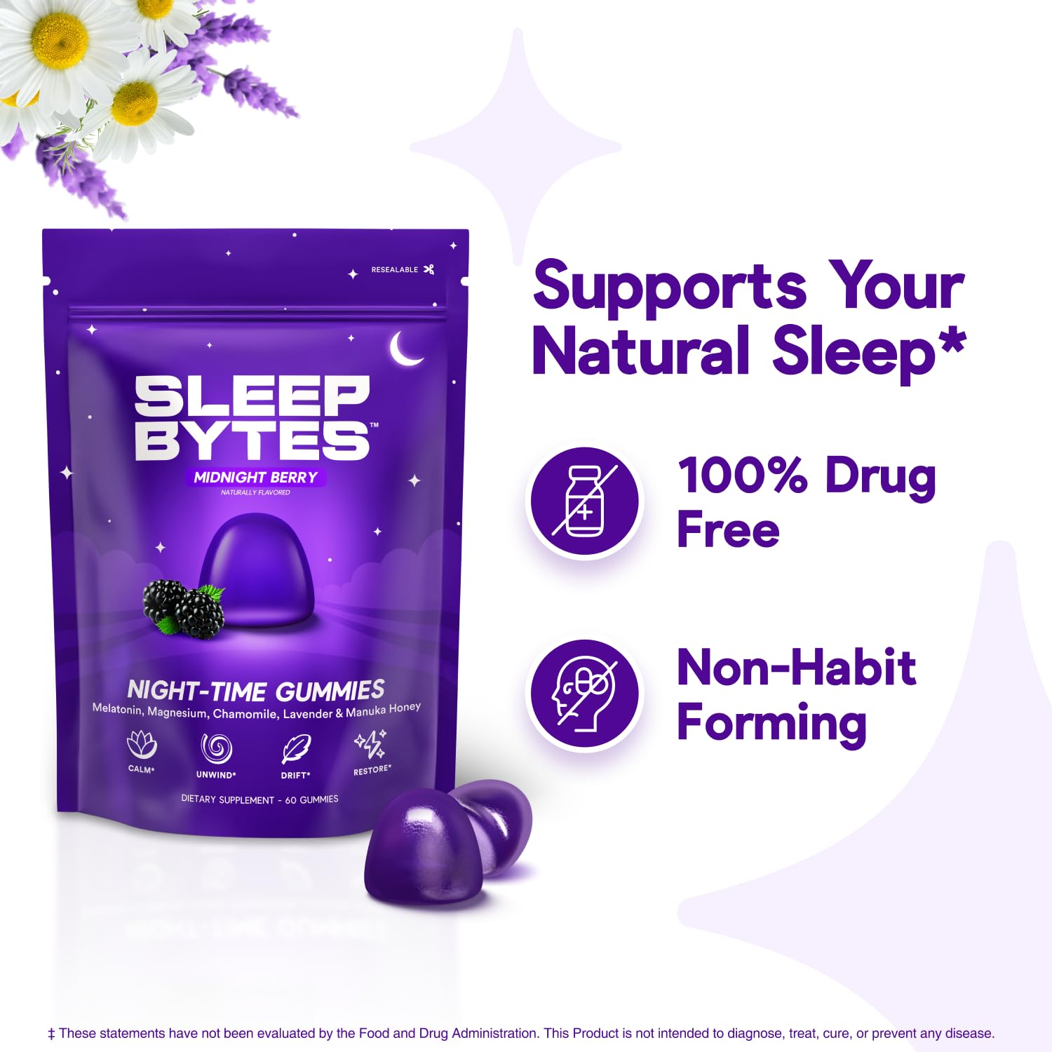 The Bytes Company Sleep Bytes Melatonin Gummies on a table