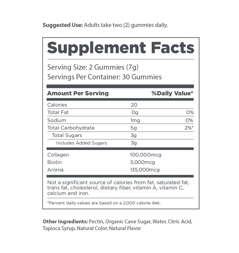 The Elderberry Co. Biotin Gummies displayed with fresh aronia berries