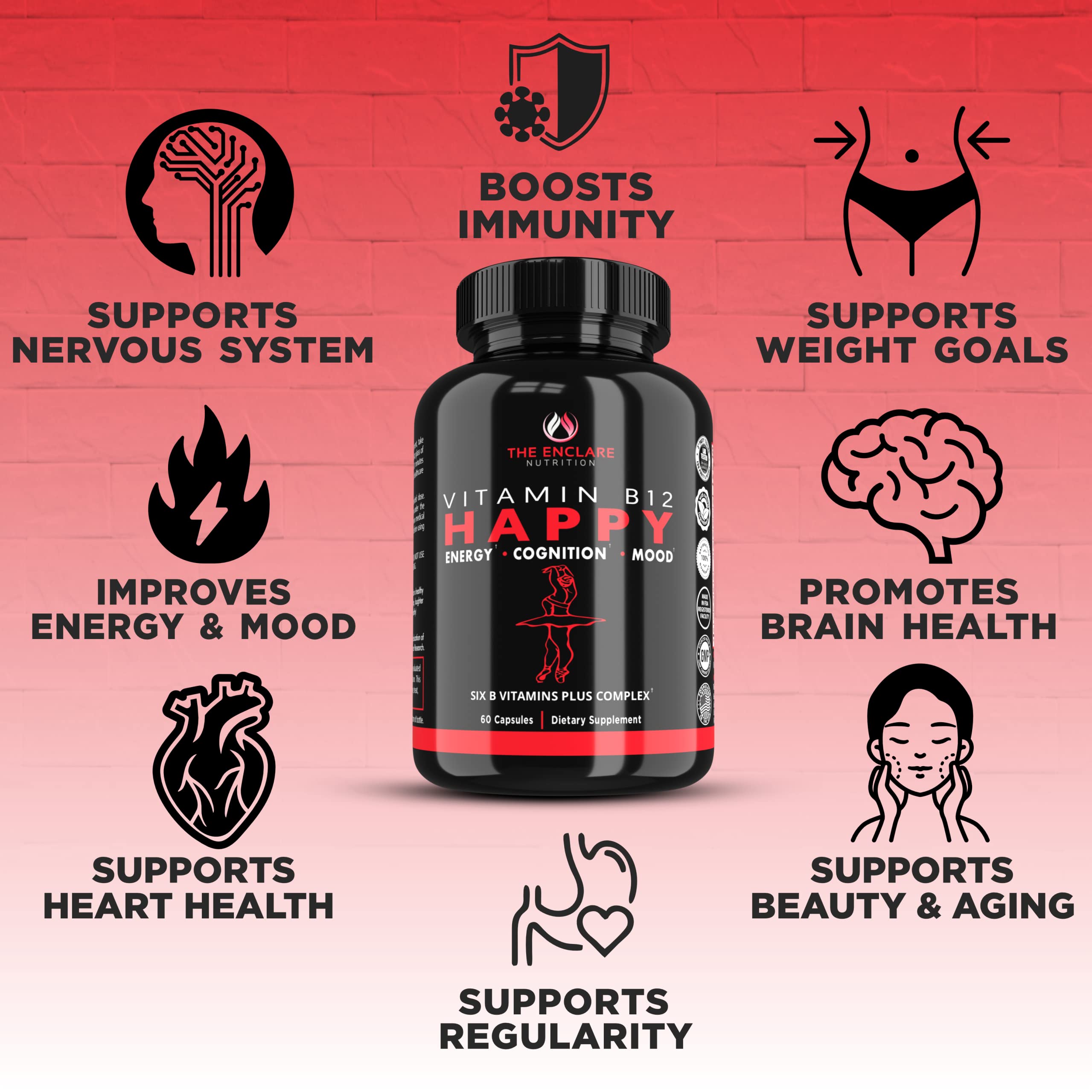 THE ENCLARE NUTRITION B-Complex Vitamin Supplement capsules on a table