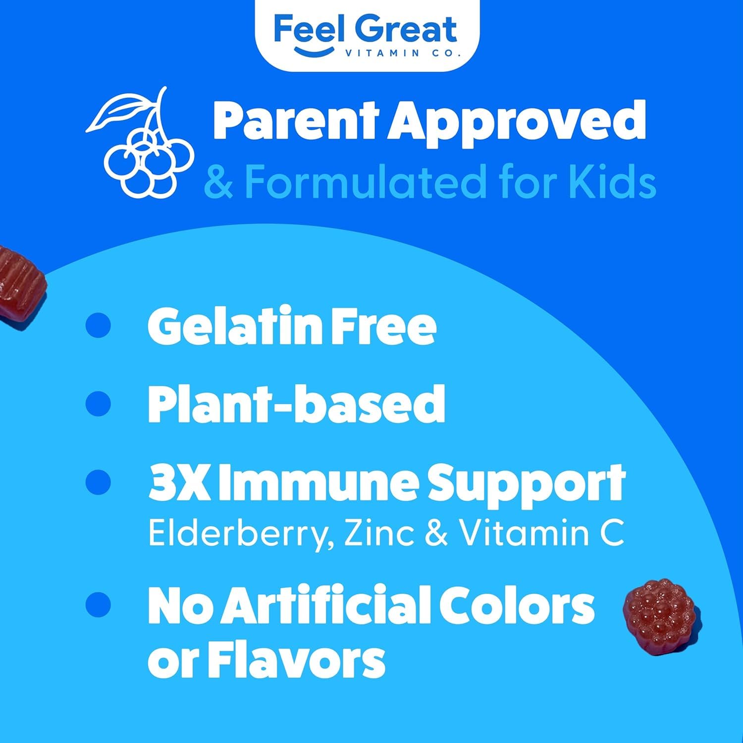 The Feel Great Vitamin Company Elderberry Gummies for Kids with a scoop