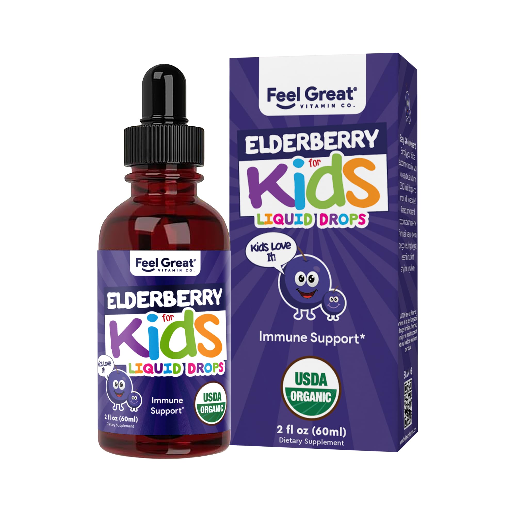 The Feel Great Vitamin Company Elderberry Syrup for Kids 2oz bottle front view