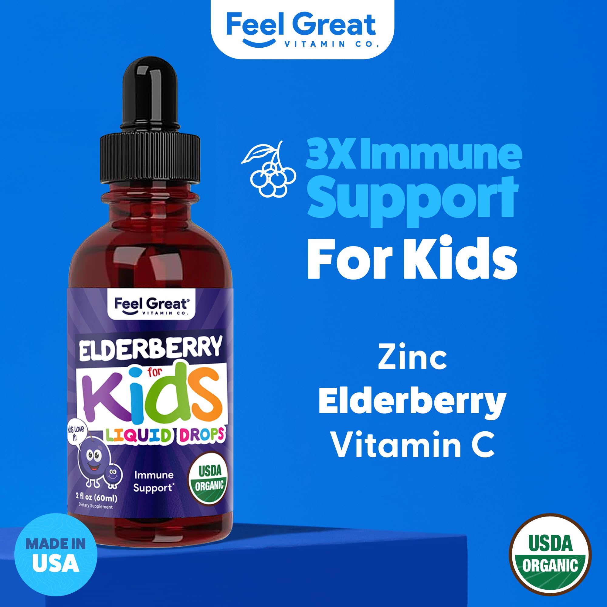 The Feel Great Vitamin Company Elderberry Syrup for Kids liquid formula pour