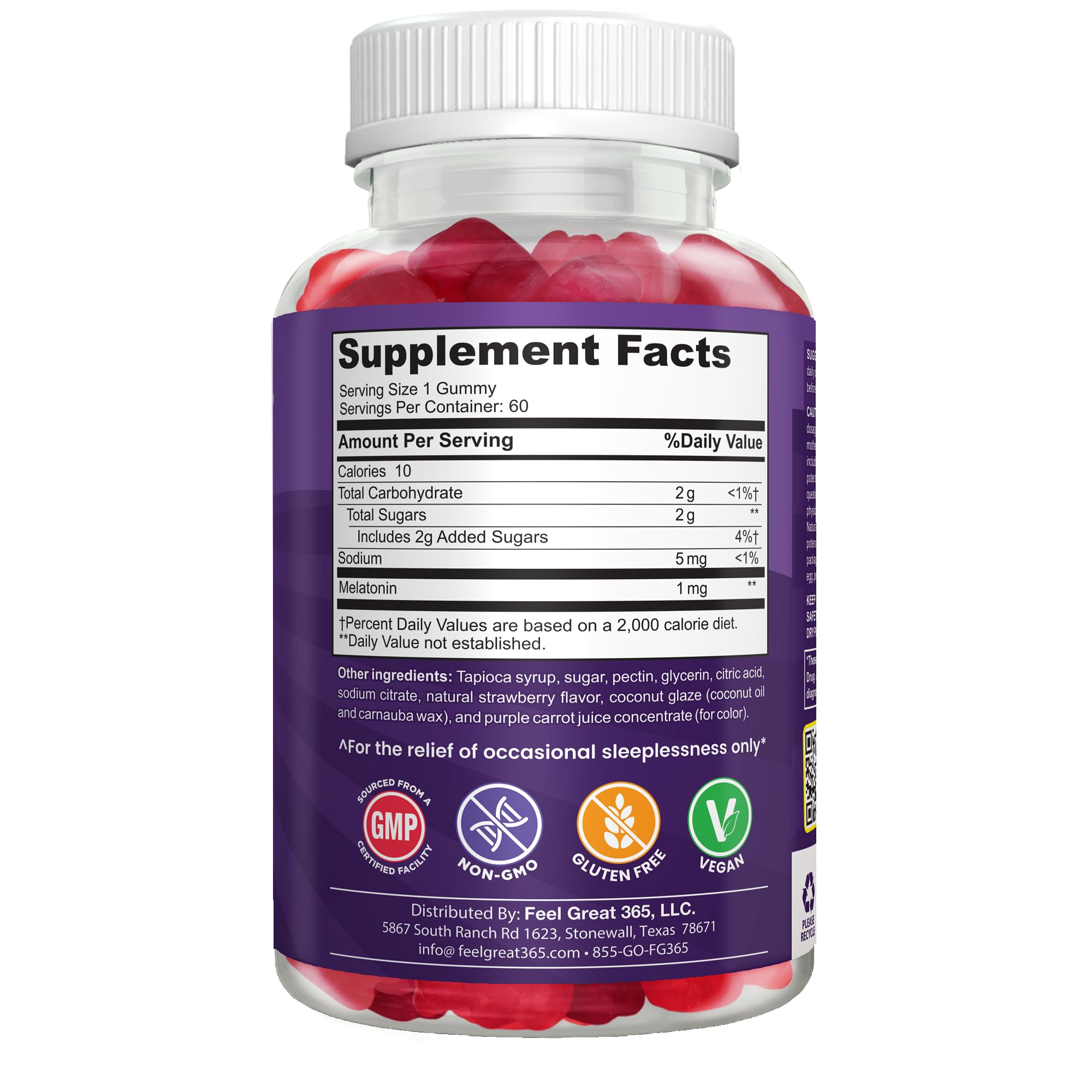 The Feel Great Vitamin Company Kids Melatonin Gummies 1mg Strawberry displayed with other supplements