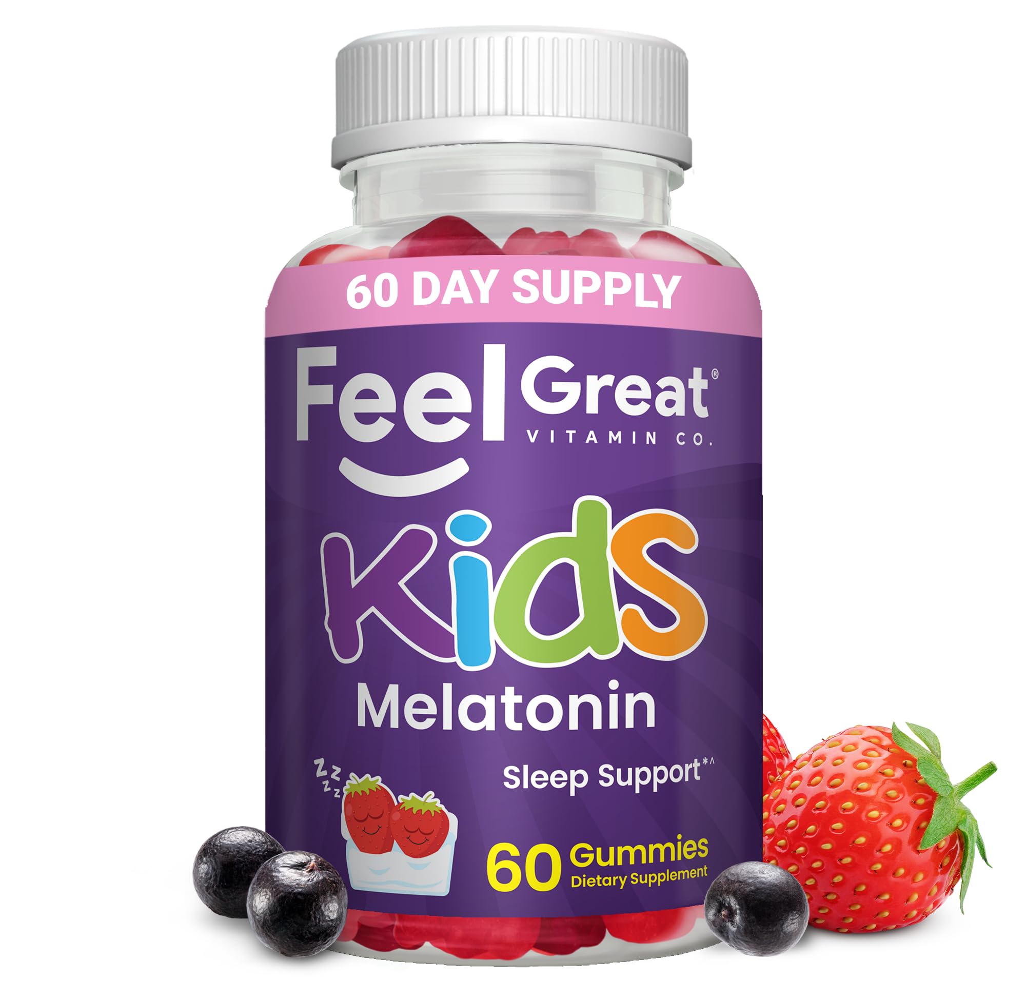 The Feel Great Vitamin Company Kids Melatonin Gummies 1mg Strawberry front view