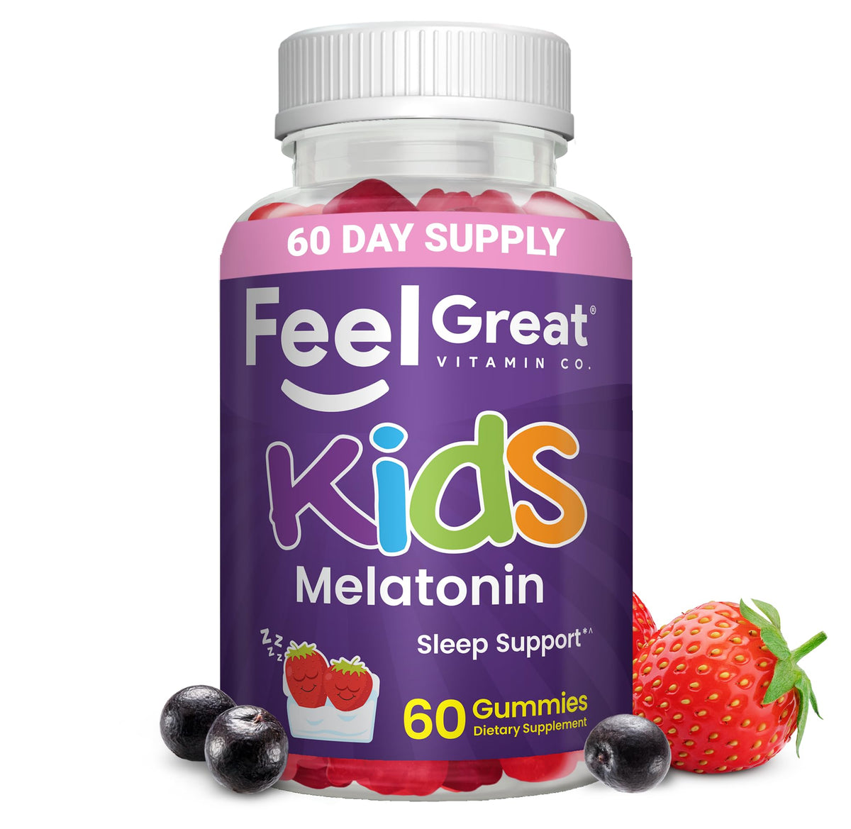 The Feel Great Vitamin Company Kids Melatonin Gummies 1mg Strawberry front view