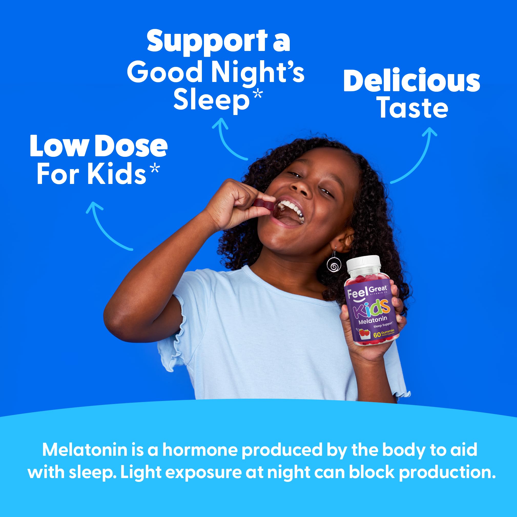 The Feel Great Vitamin Company Kids Melatonin Gummies 1mg Strawberry on a wooden table