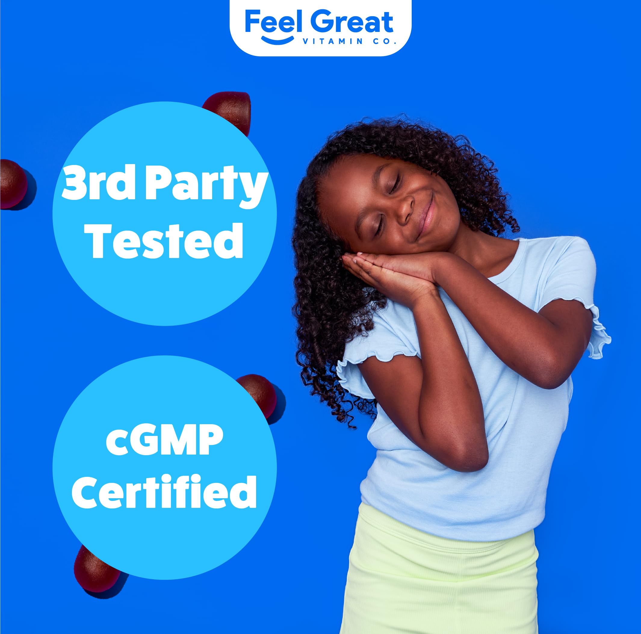The Feel Great Vitamin Company Kids Melatonin Gummies 1mg Strawberry with a child’s bedtime setup