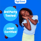 The Feel Great Vitamin Company Kids Melatonin Gummies 1mg Strawberry with a child’s bedtime setup