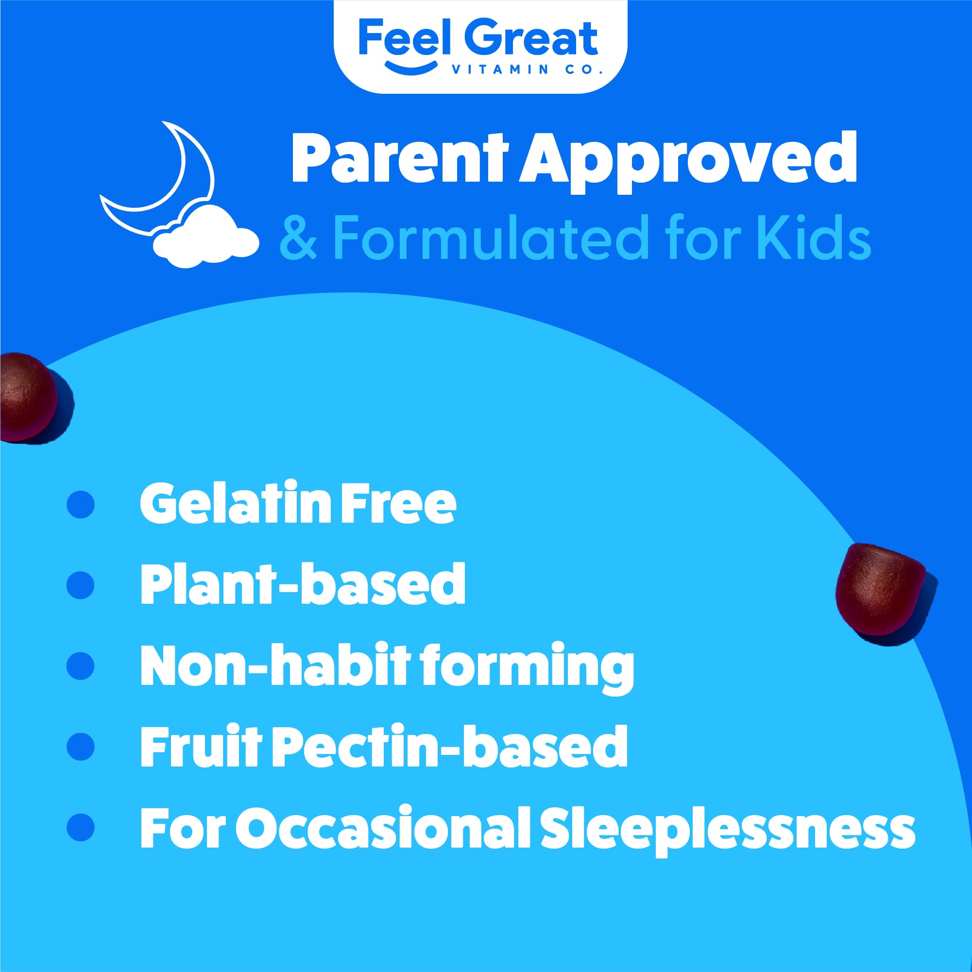 The Feel Great Vitamin Company Kids Melatonin Gummies 1mg Strawberry with a bedtime storybook